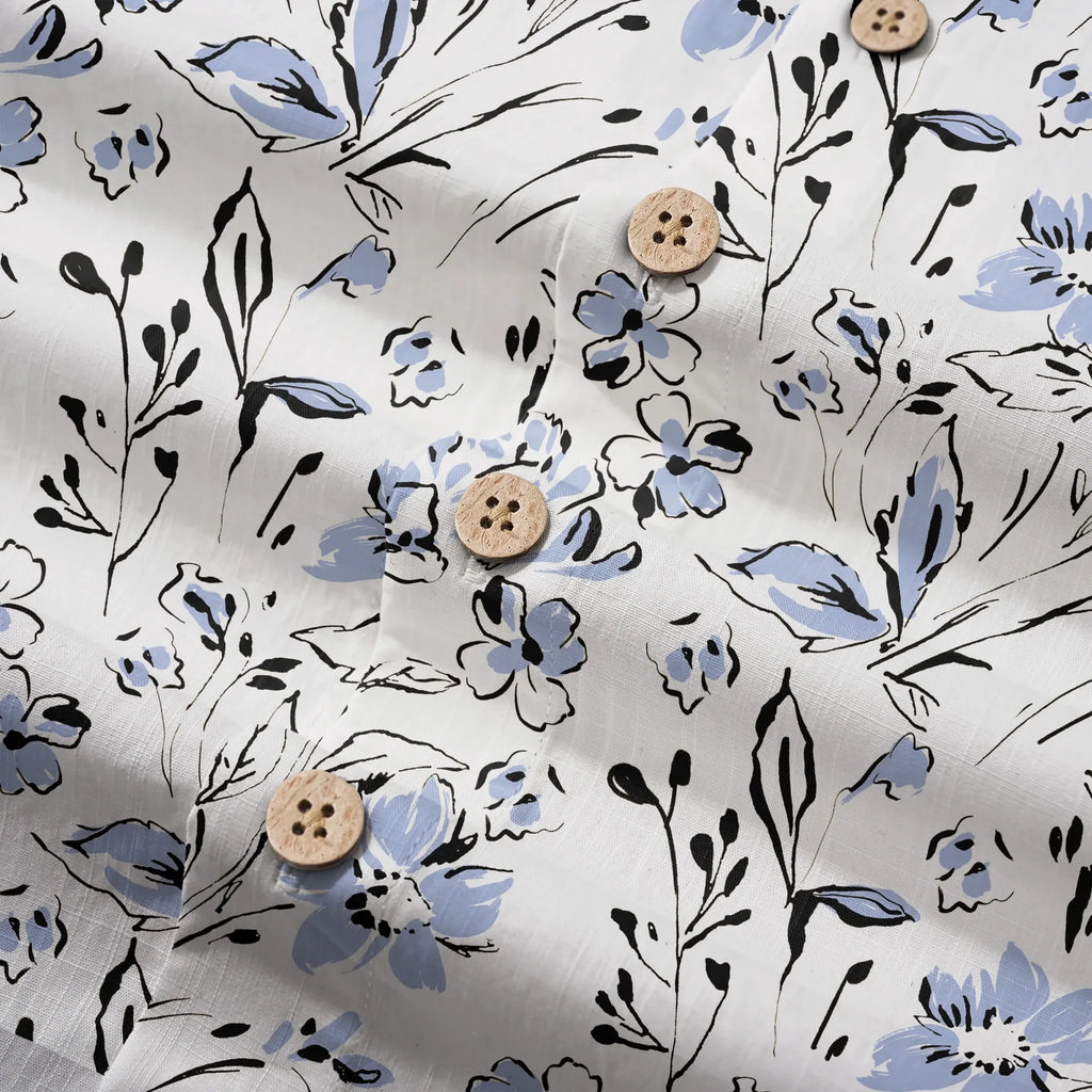 LeosWare® Men's Hawaiian Shirt Short Sleeve Button-up 100% Cotton Blue Aloha Graceful Sky Flowers By Huan huan