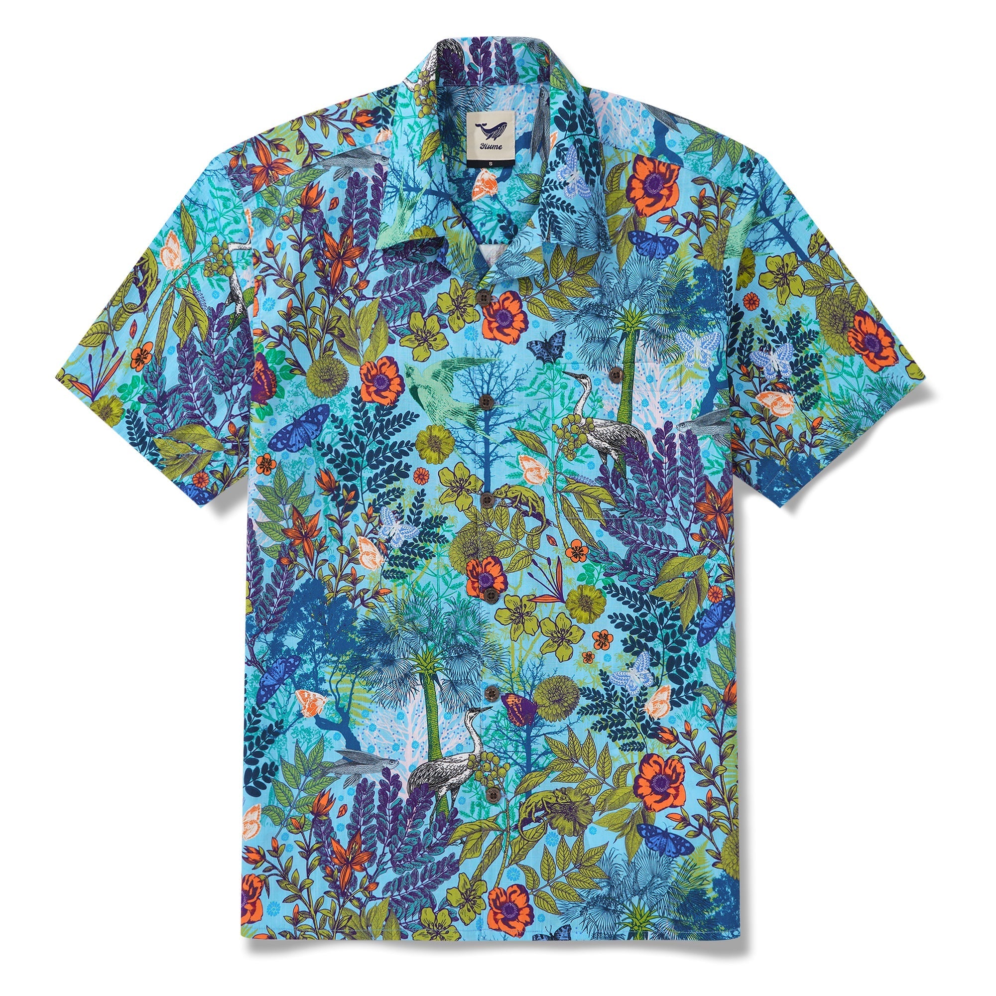 Men's Hawaiian Shirt Short Sleeve Camp Collar 100% Cotton Green Aloha Whispering Woods By Yeti