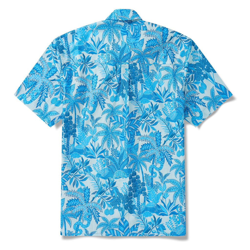 Men's Blue Hawaiian Shirt Tropical Shirt Short Sleeve Button-down 100% Cotton Blue Aloha Jungle Paradise By Huan huan
