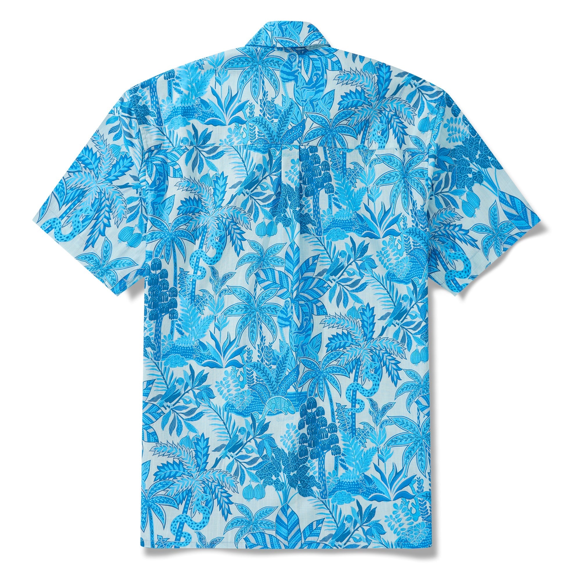 Men's Blue Hawaiian Shirt Tropical Shirt Short Sleeve Button-down 100% Cotton Blue Aloha Jungle Paradise By Huan huan