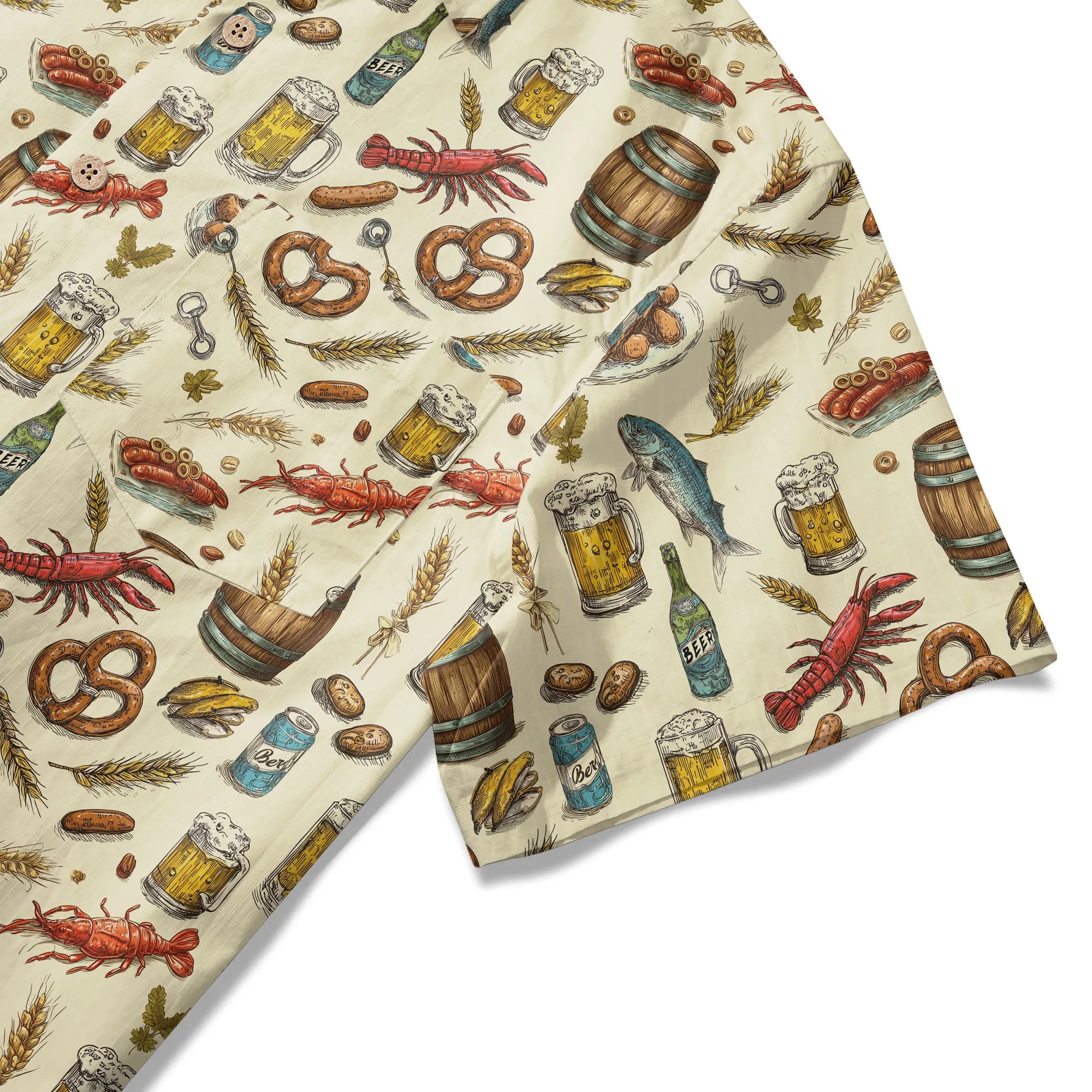 LeosWare® Men's Hawaiian Shirt Short Sleeve Button-up 100% Cotton Beige Aloha Taste Of The Beer Festival By Ann