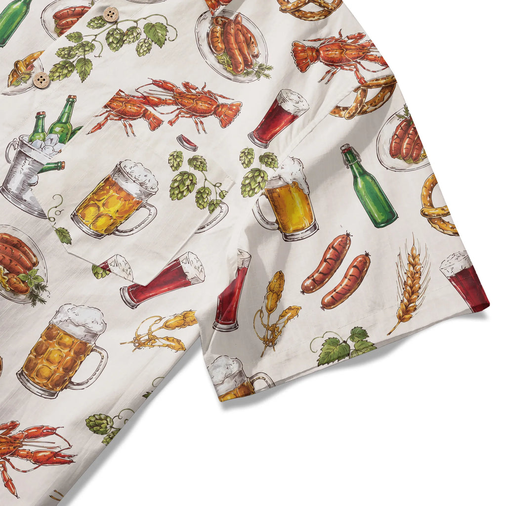 LeosWare® Men's Hawaiian Shirt Short Sleeve Button-up 100% Cotton Beige Aloha Beer Festival Feast Carnival By Ann