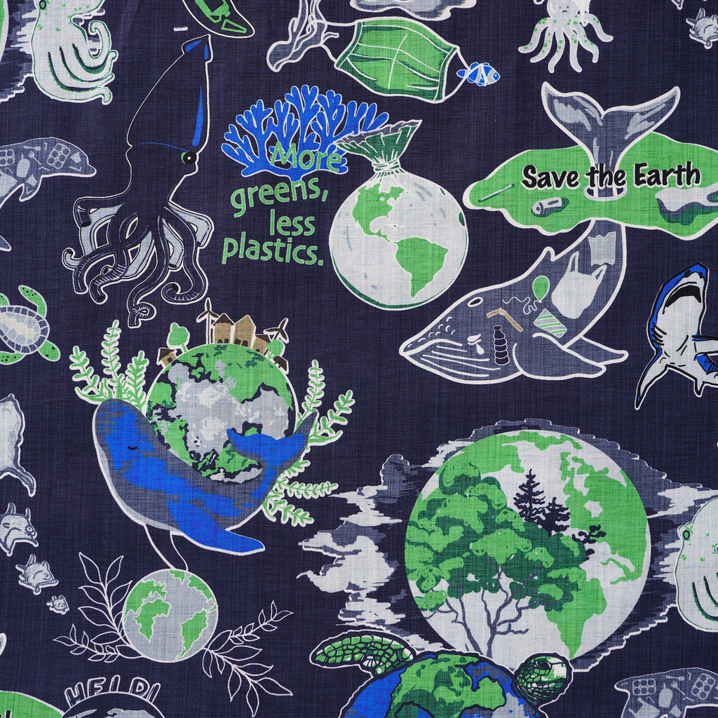 Men's Hawaiian Shirt Short Sleeve Button-down 100% Cotton Aloha Save Earth By Yana