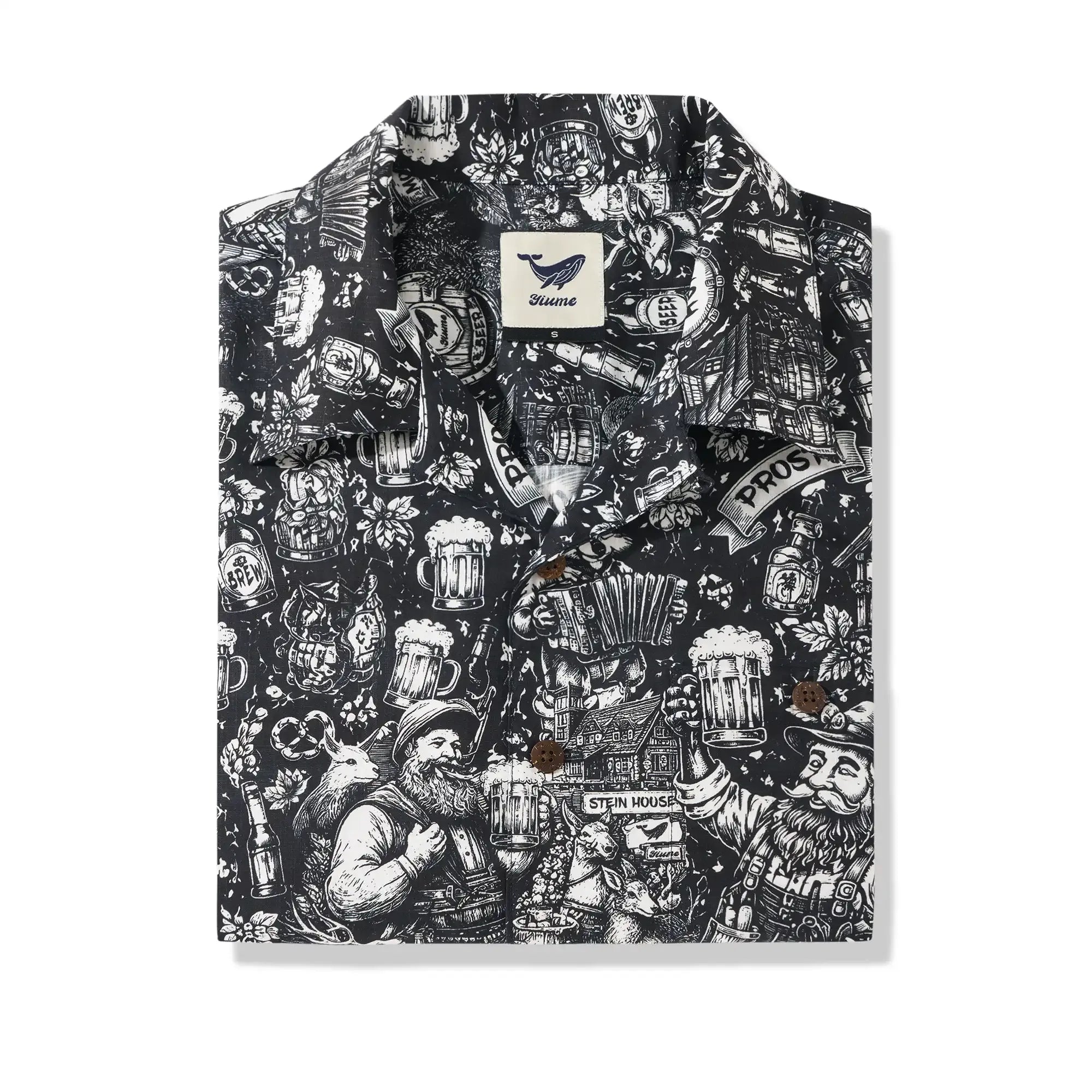 Men's Hawaiian Shirt Short Sleeve Camp Collar 100% Cotton Black Aloha Tavern Revelry Night By DUDU