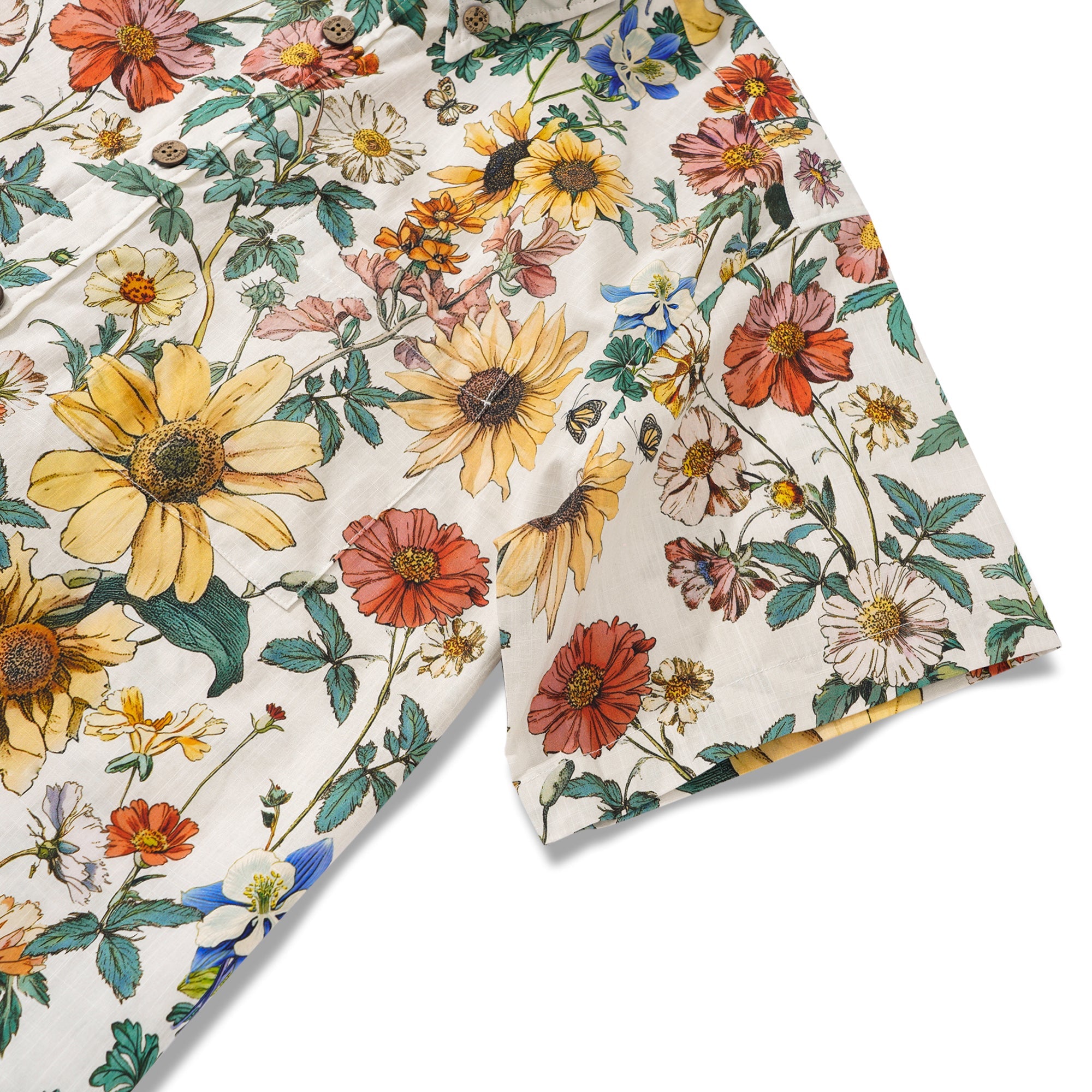 Men's Hawaiian Shirt Short Sleeve Button-down 100% Cotton Beige Aloha Floral Reverie By Zeke