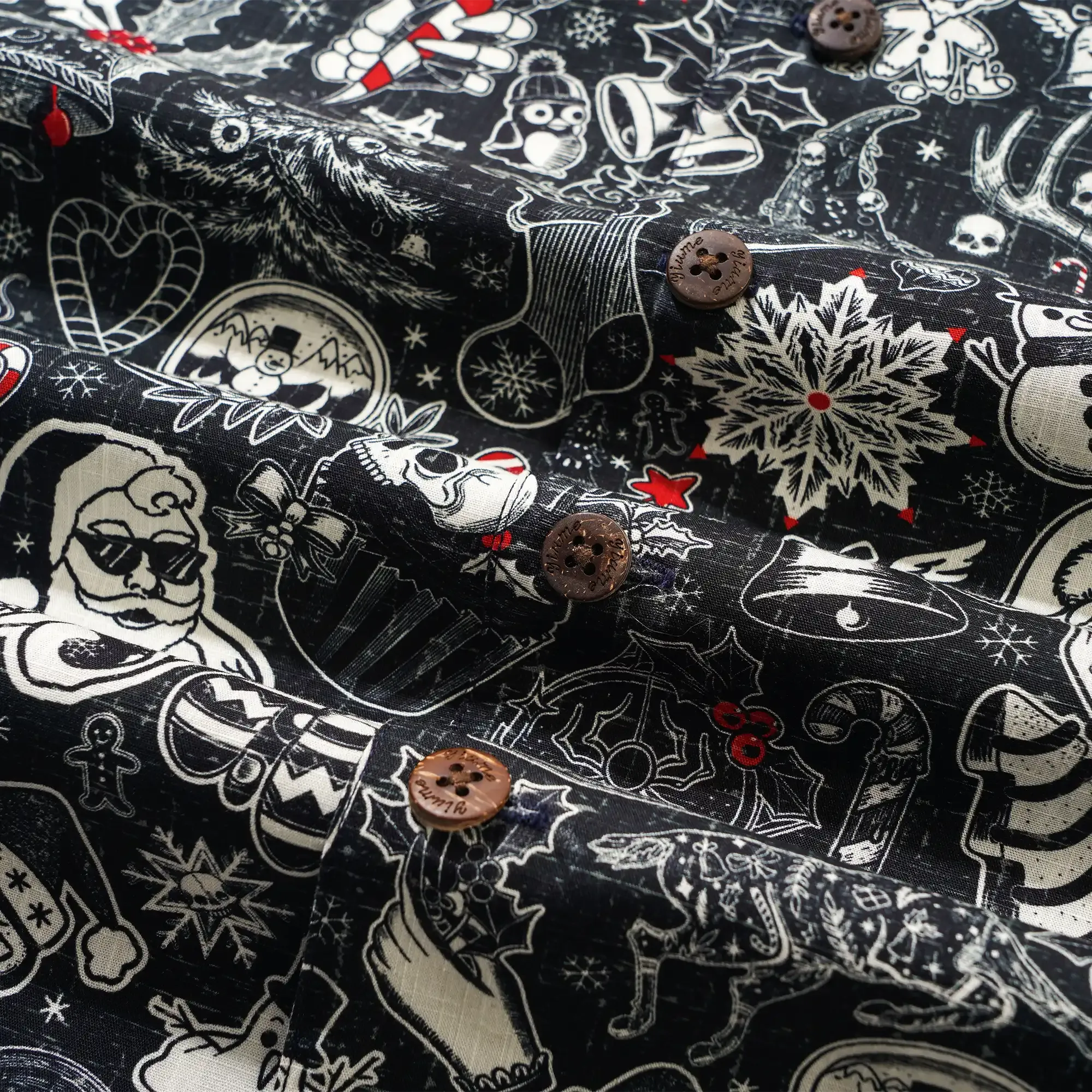 Christmas Gift Men's Hawaiian Shirt Short Sleeve Camp Collar 100% Cotton Black Aloha Christmas Party By Mo