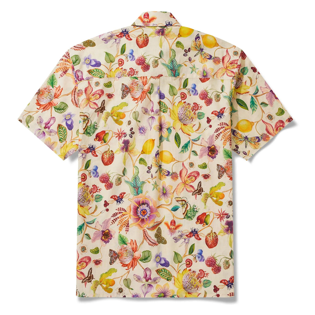 Chemise hawaïenne pour homme à manches courtes, boutonnée, 100 % coton beige Aloha Dreams Of An Exotic Garden par Huan huan