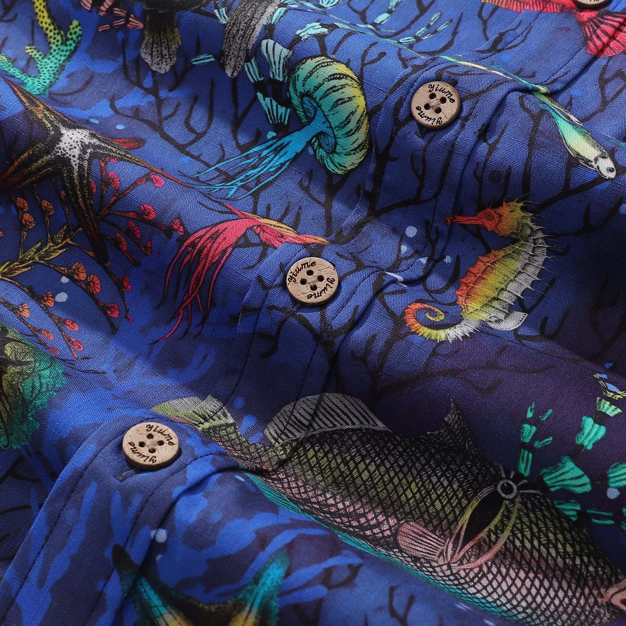 Deep Blue Hawaiian Shirt For Men Underwater World Short Sleeve Button-down Cotton Shirt By Seven