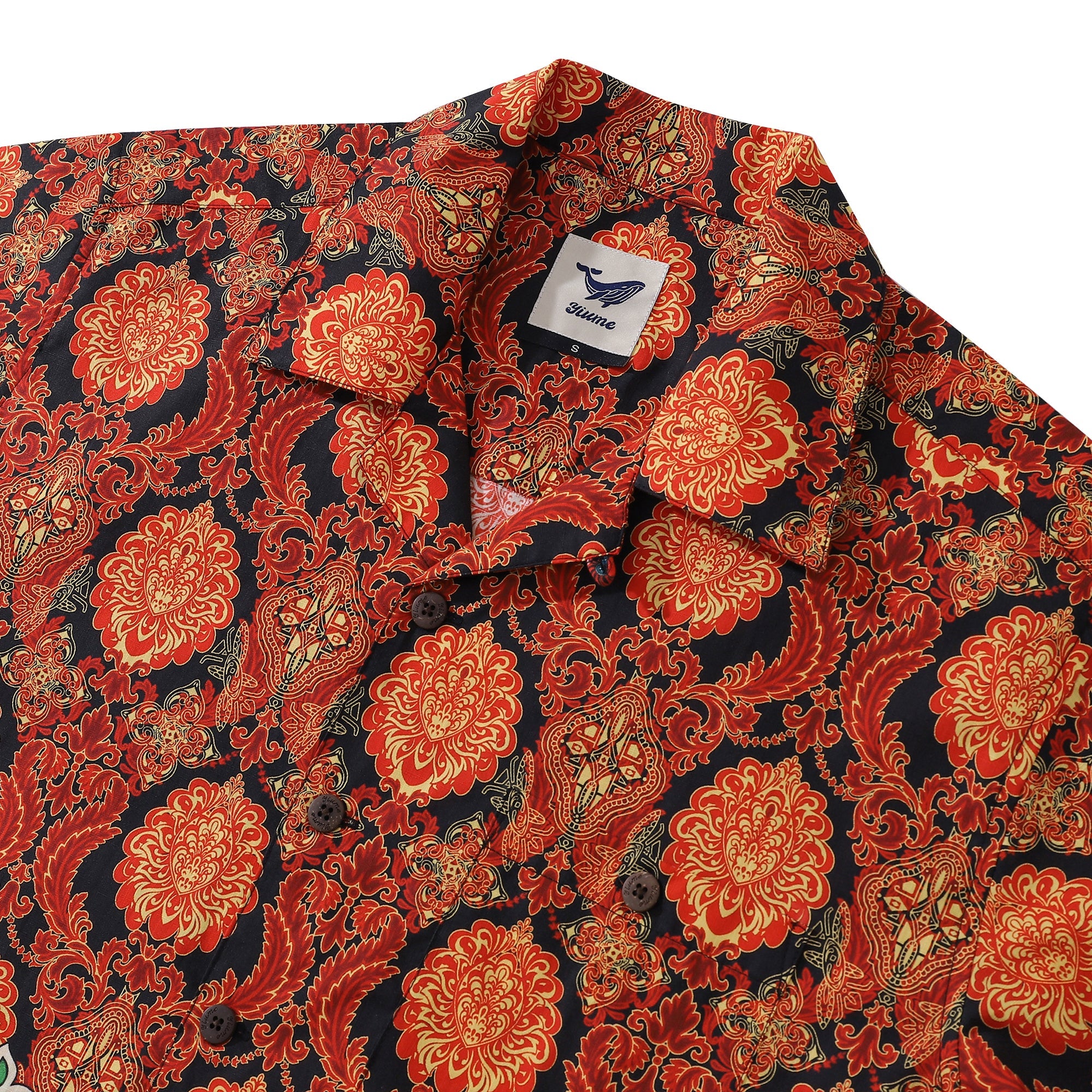 100% Cotton Hawaiian Shirt For Men Red pattern Camp Collar Shirt By Sun