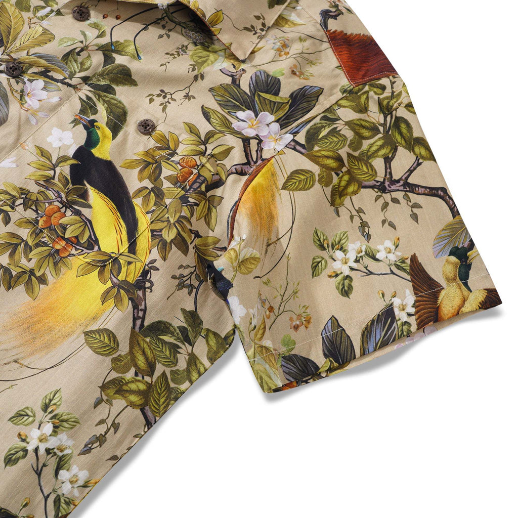 Men's Hawaiian Shirt Short Sleeve Camp Collar 100% Cotton Beige Aloha Shirt By Zeke