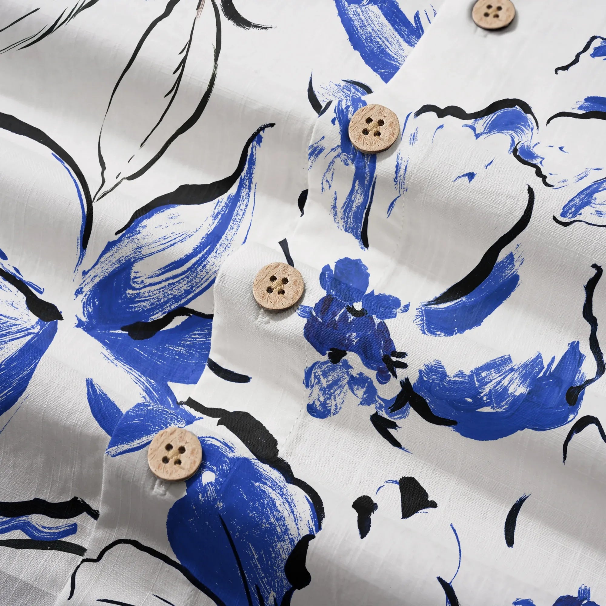 LeosWare® Men's Hawaiian Shirt Short Sleeve Button-up 100% Cotton Blue Aloha Indigo Blossoms Brushstroke By Huan huan