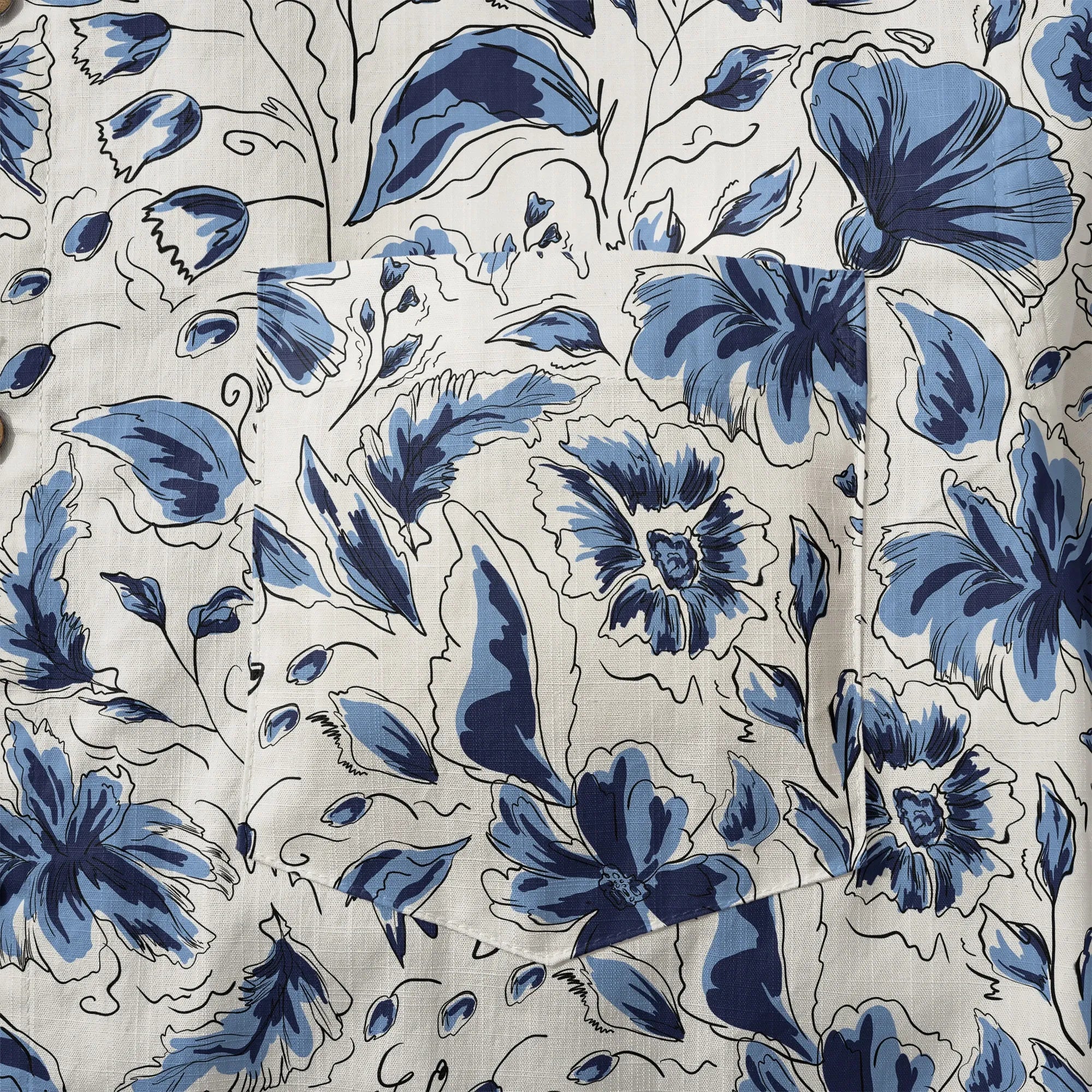 LeosWare® Men's Hawaiian Shirt Short Sleeve Button-up 100% Cotton Blue Aloha Indigo Blooms By Huan huan