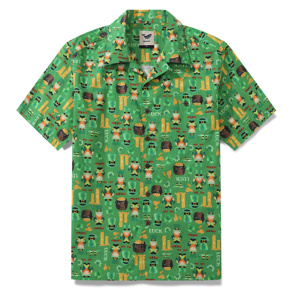 St. Patrick's Day Gift Hawaiian Shirt For Men Lucky Symbol By Samantha O' Malley Shirt Camp Collar 100% Cotton