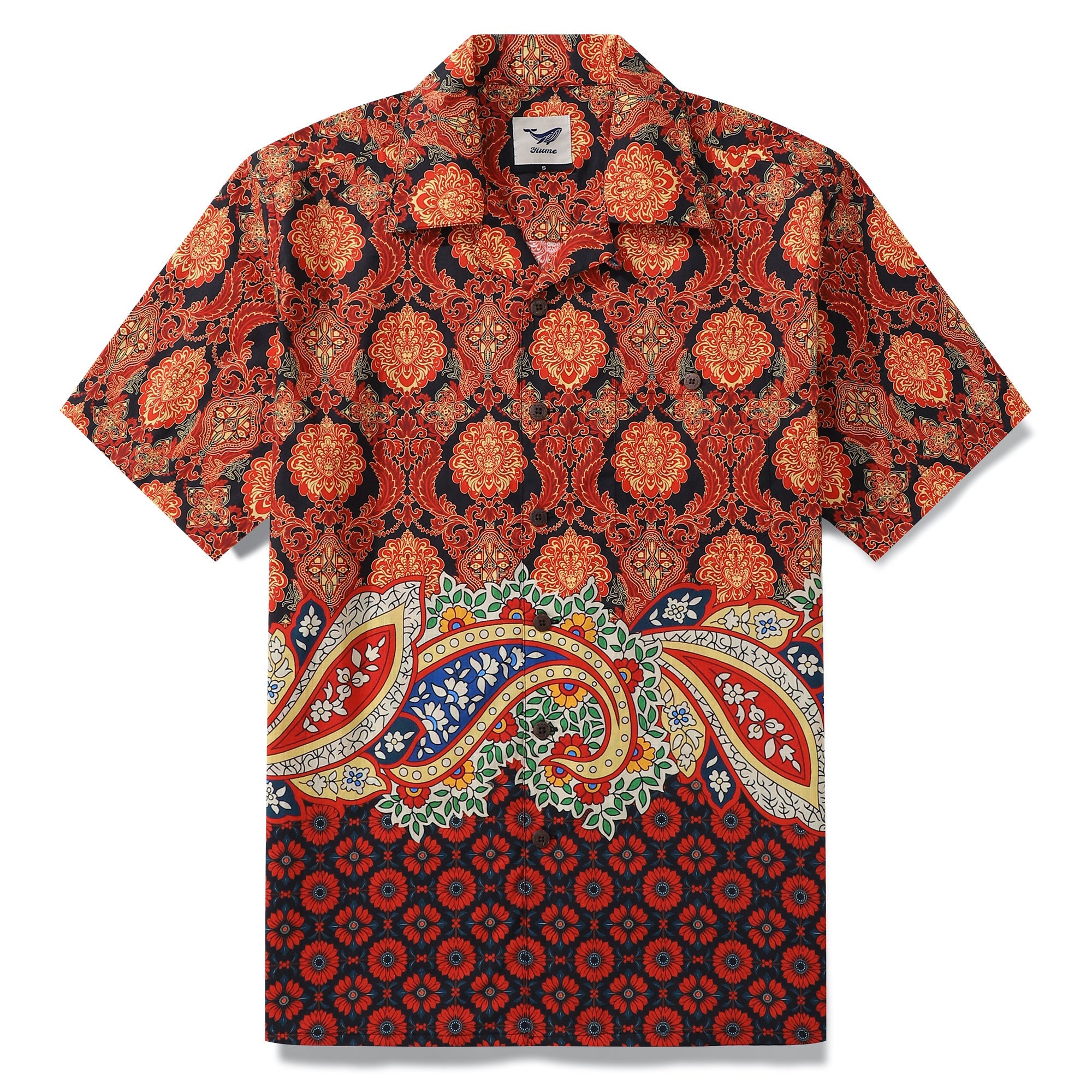 100% Cotton Hawaiian Shirt For Men Red pattern Camp Collar Shirt By Sun