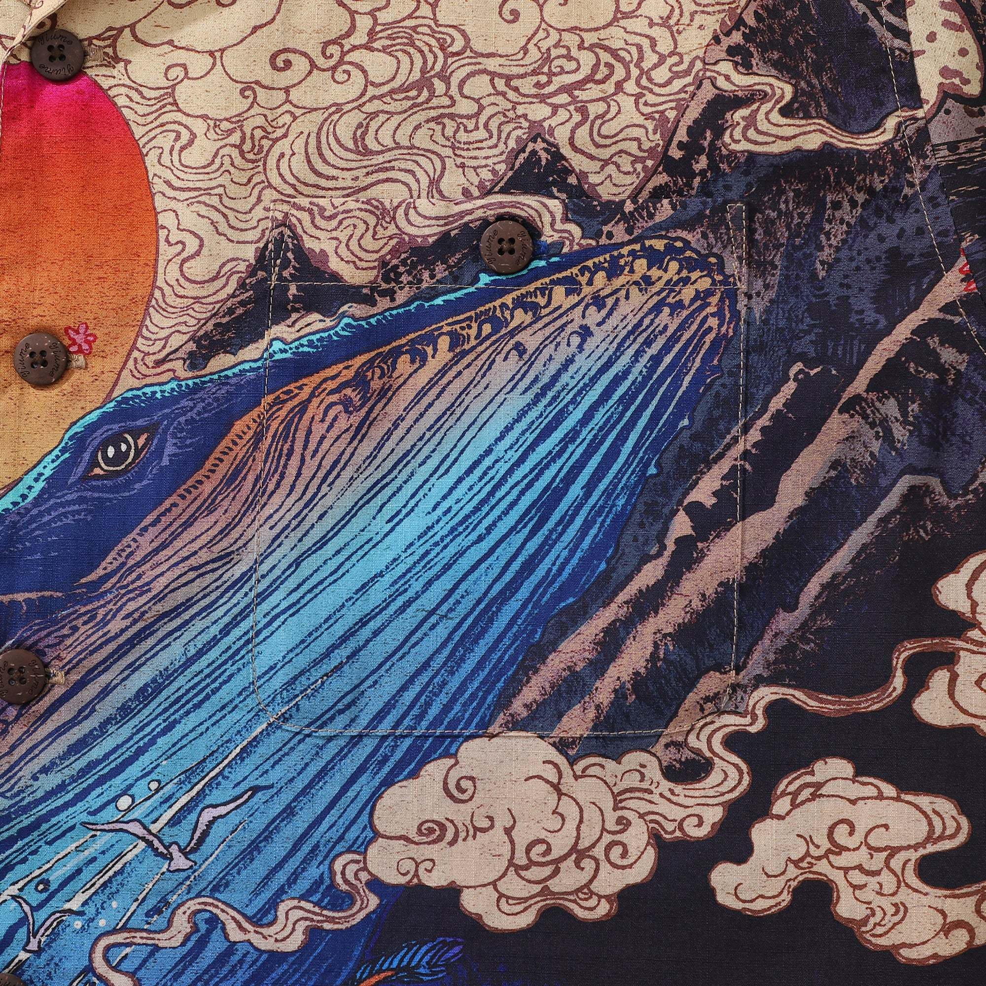 Yiume Ukiyo-e Hawaiian Shirt 100% Cotton Shirt For Men Camp Collar Aloha Shirt Ukiyo-e No6 By Rlon