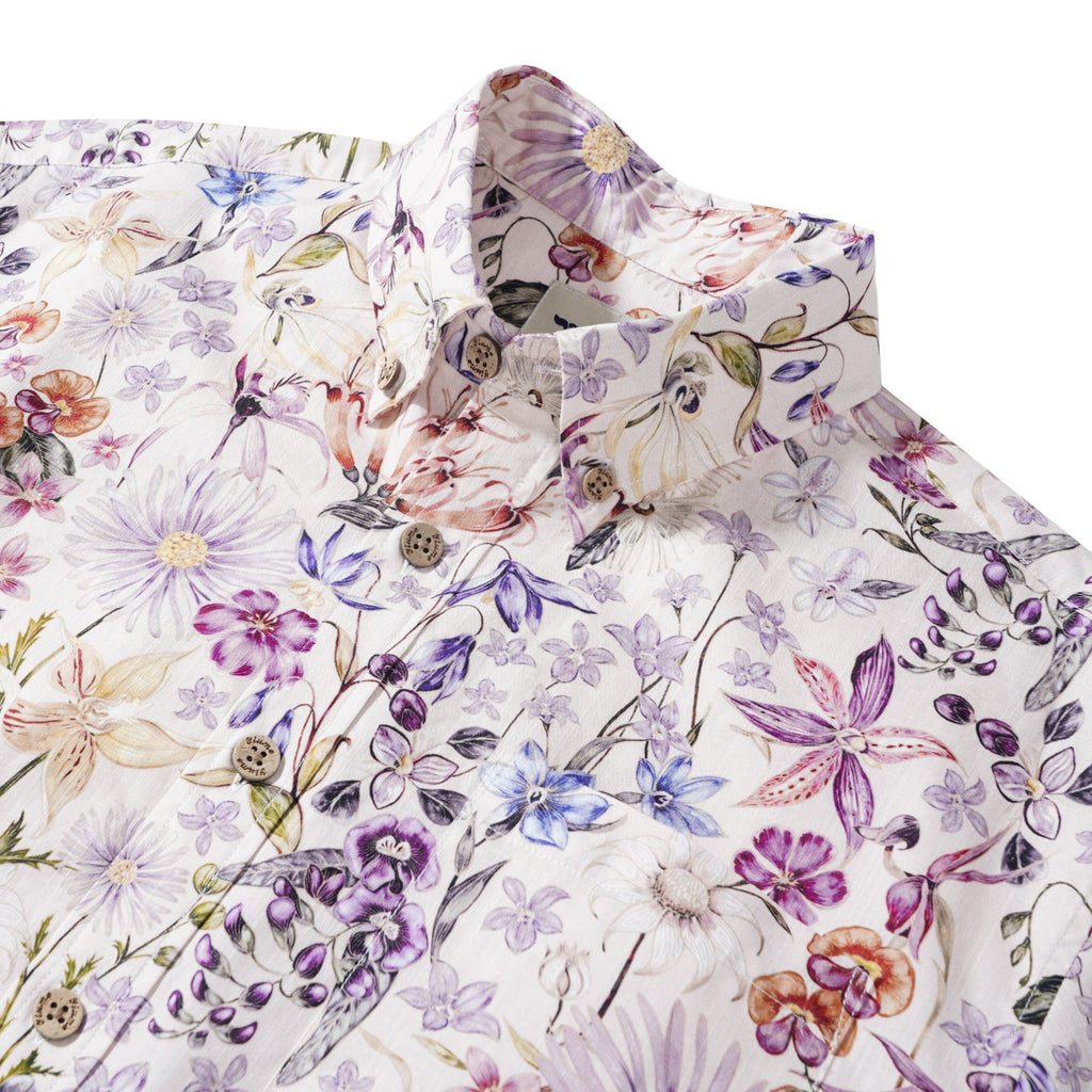 Men's Dress Shirt For Wedding Button-down Hawaiian Shirt 100% Cotton Elegant Shirt Wrinkle Free Aloha Flowers Of Romance by Eloise