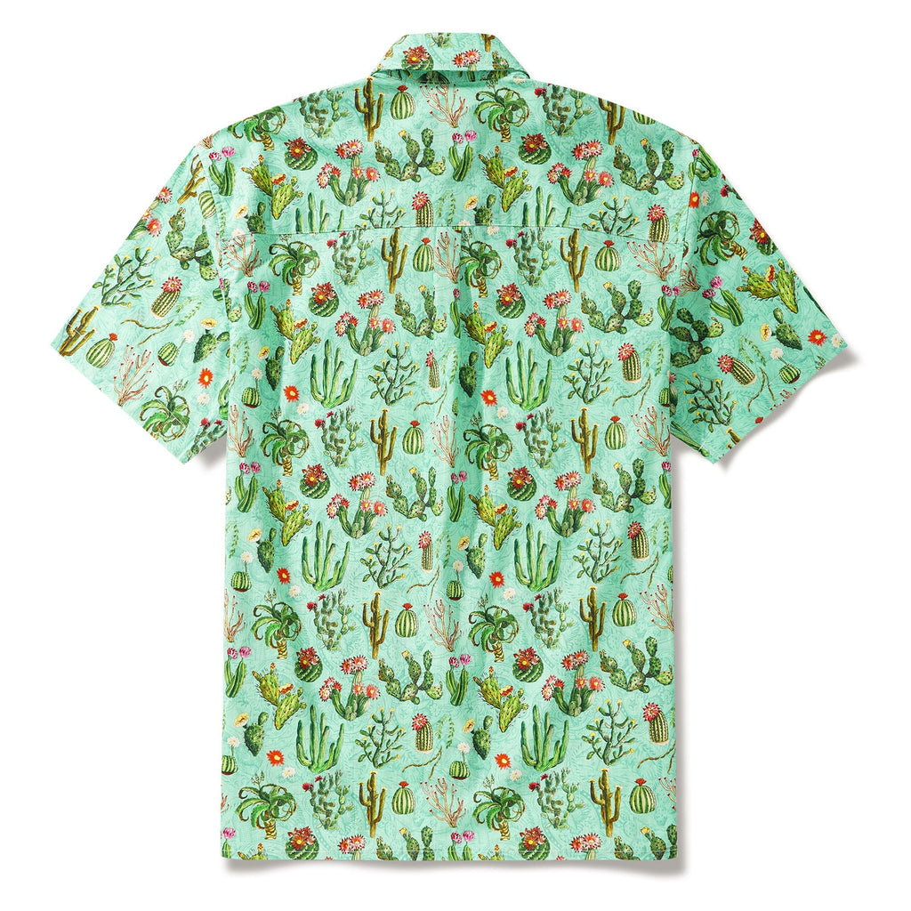 Cactus Shirt For Men Green Hawaiian Shirt Short Sleeve Button-down Western Cowboy Shirt By Sophia