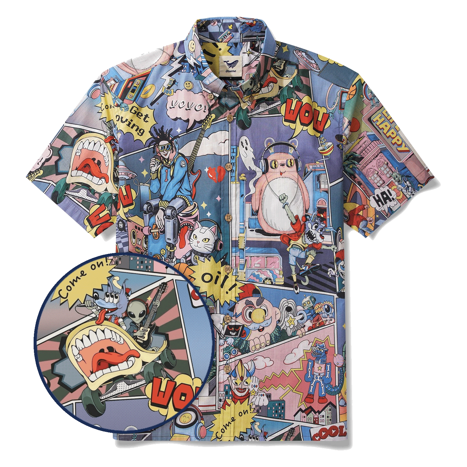Alien Men's Hawaiian Shirt Short Sleeve Button-down 100% Cotton Blue Aloha Retro-futurism Jam By Huan huan