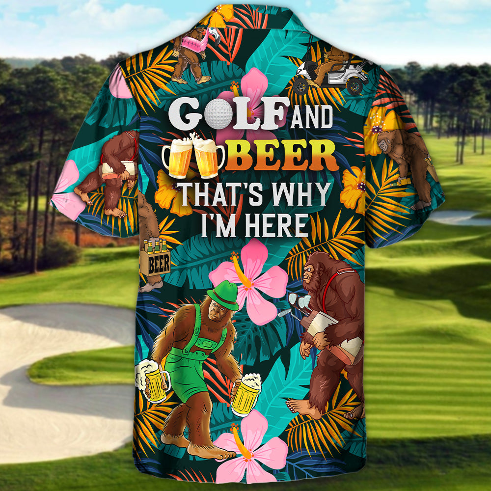 Golf Funny Bigfoot Playing Golf Golf and Beer Tropical Lover - Hawaiian Shirt