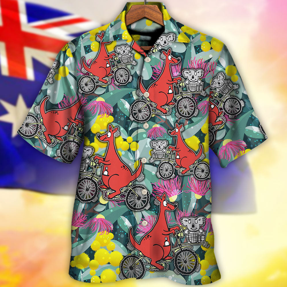 Kangaroo And Koala Ride Cycling Flower Art - Hawaiian Shirt