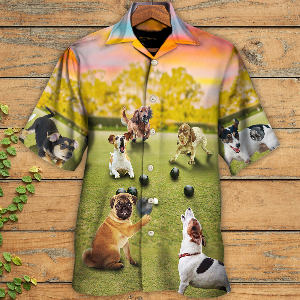 Lawn Bowling Dog Play In Yard - Hawaiian Shirt