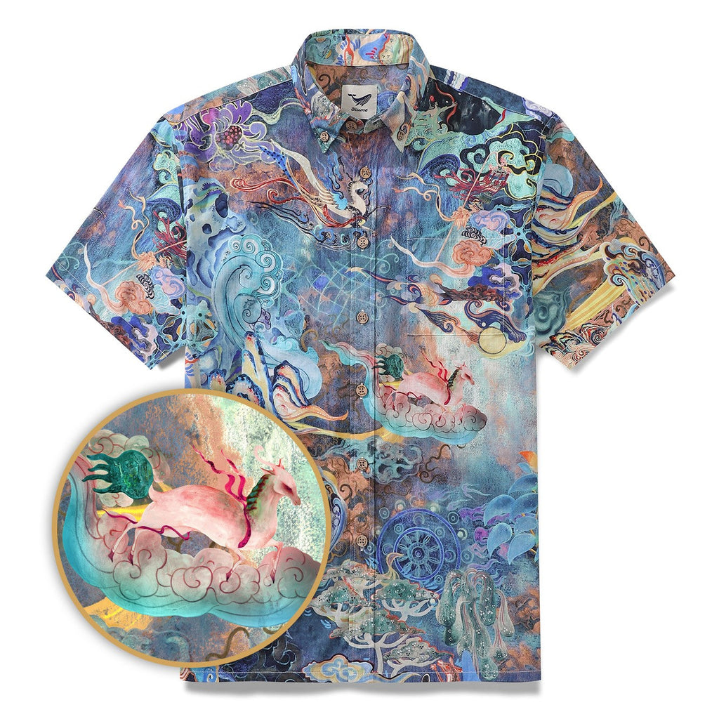 Cotton Hawaiian Shirt For Men Dreamland Art Button-down Short Sleeve Shirt By Mo