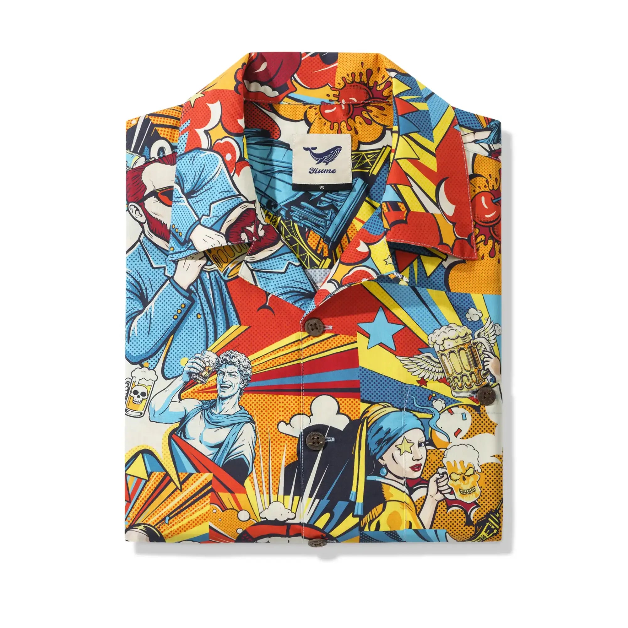 Men's Hawaiian Shirt Short Sleeve Camp Collar 100% Cotton Blue Aloha Pop Art Bacchanalia By Huan huan