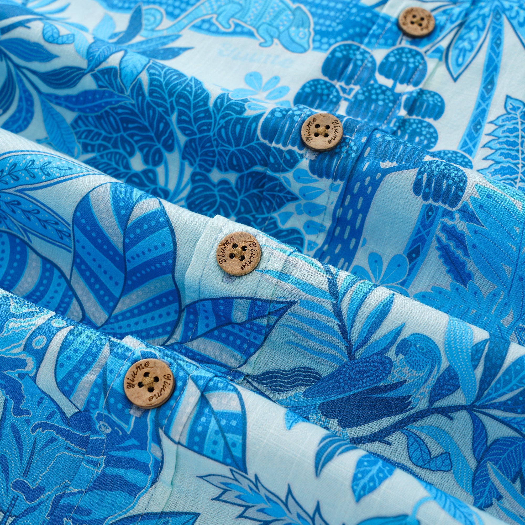 Men's Blue Hawaiian Shirt Tropical Shirt Short Sleeve Button-down 100% Cotton Blue Aloha Jungle Paradise By Huan huan