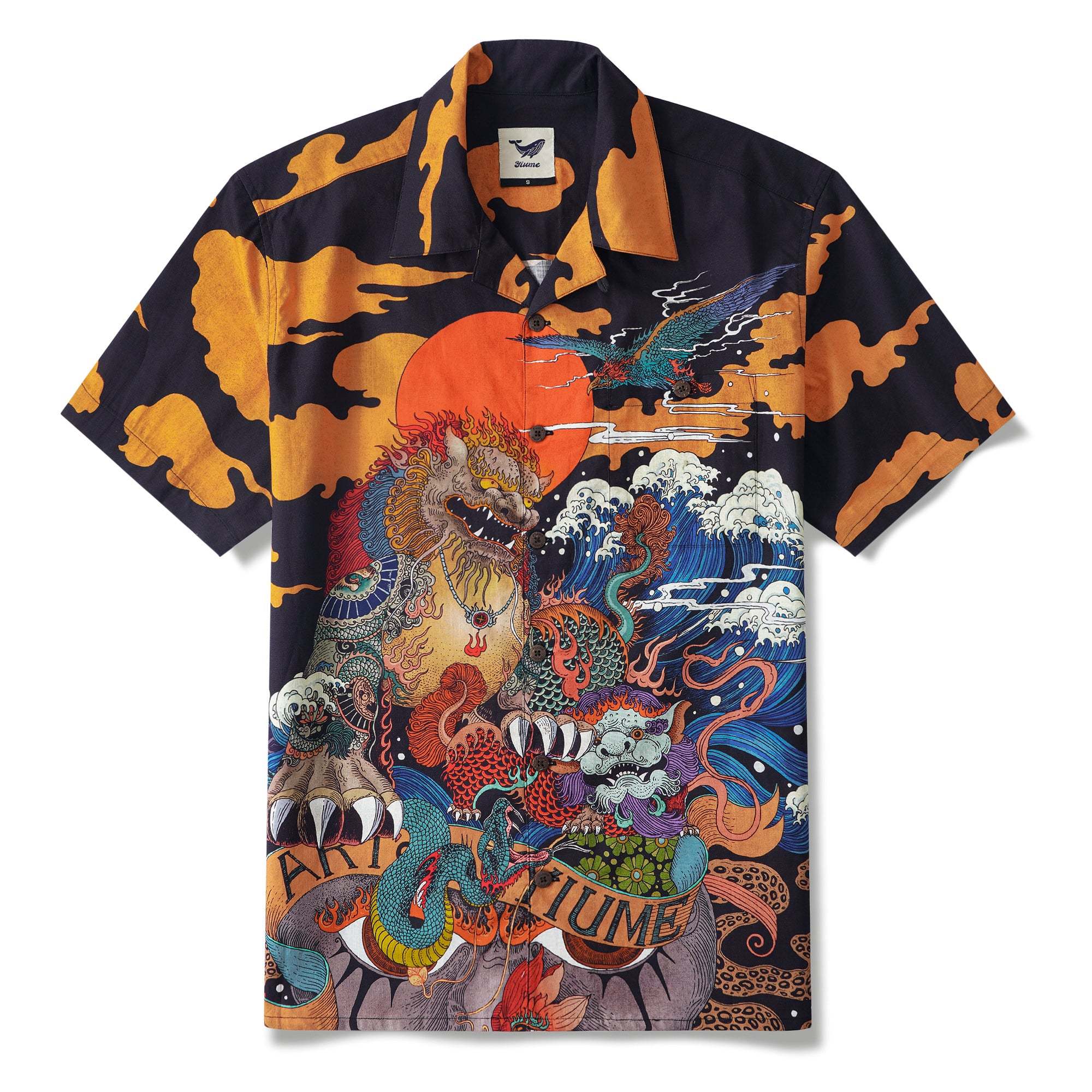 Japanese Ukiyo-e No. 5 By RLoN Hawaiian Shirt for Men Short Sleeve Camp Collar Shirt 100% Cotton Aloha