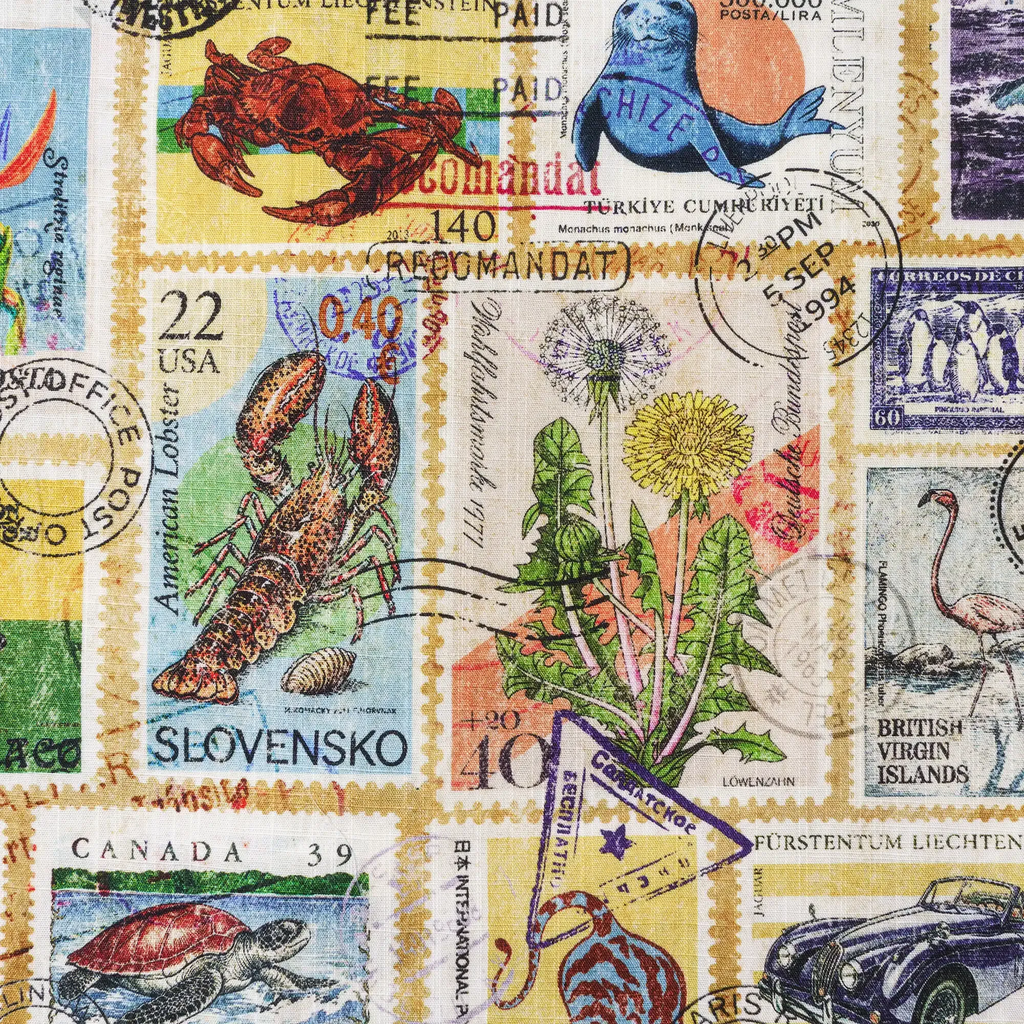Men's Hawaiian Shirt Short Sleeve Button-down 100% Cotton White Aloha Nautical Vintage Car Postage Stamp Collage By Huan huan