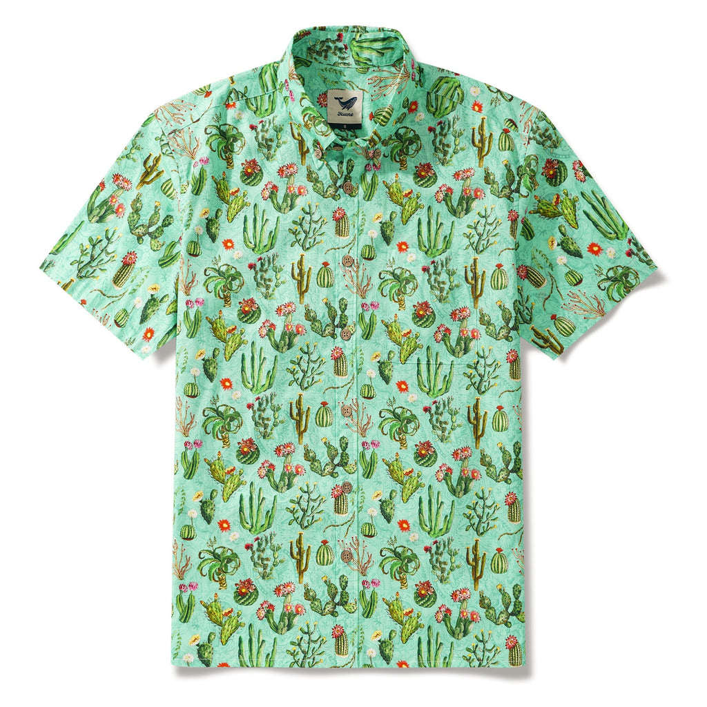 Cactus Shirt For Men Green Hawaiian Shirt Short Sleeve Button-down Western Cowboy Shirt By Sophia