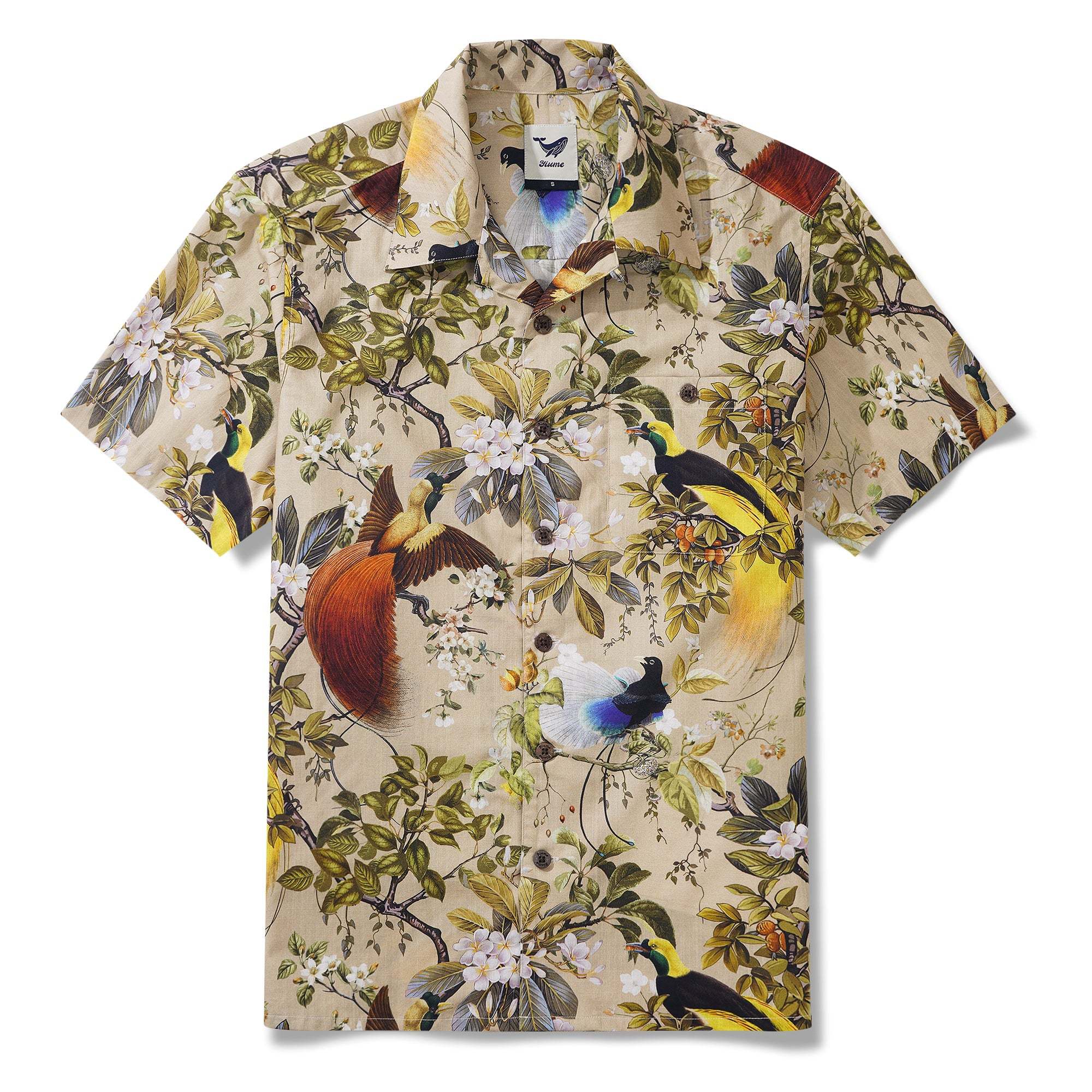 Men's Hawaiian Shirt Short Sleeve Camp Collar 100% Cotton Beige Aloha Shirt By Zeke