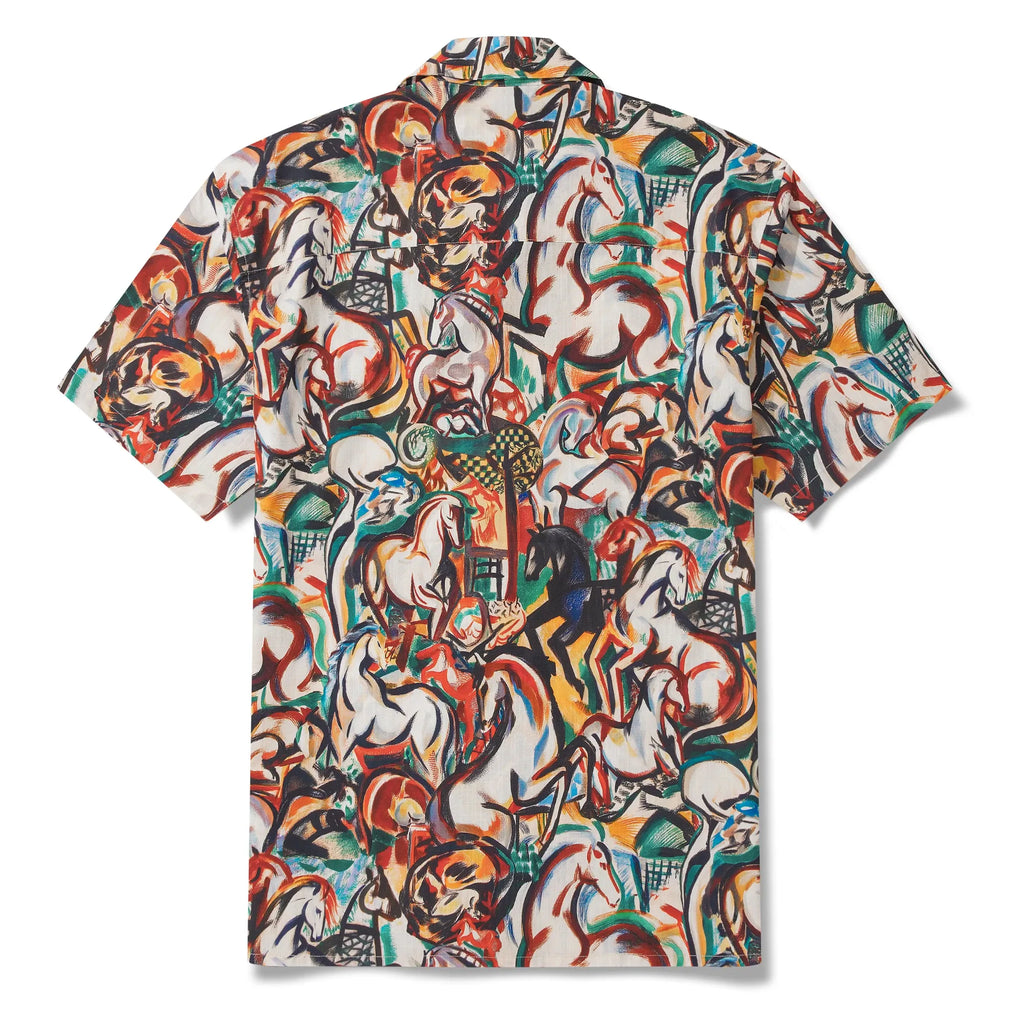 Men's Hawaiian Shirt Short Sleeve Camp Collar 100% Cotton Brown Aloha Stampede Artwear Year of the Horse 2026 By DUDU