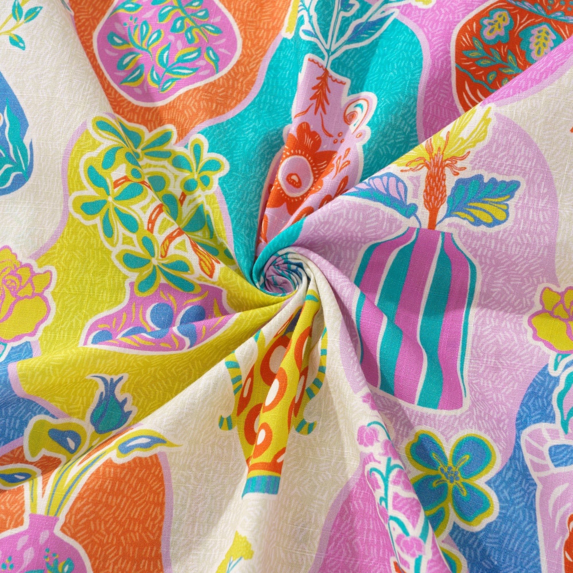 Colorful Kitschy Vases By Mona Ahmed 100% Cotton Men's Aloha Hawaiian Short Sleeve Camp Collar Shirt