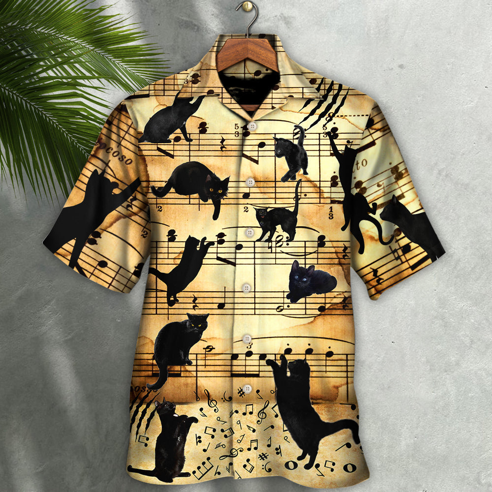 Black Cat Love Music Note - Hawaiian Shirt
