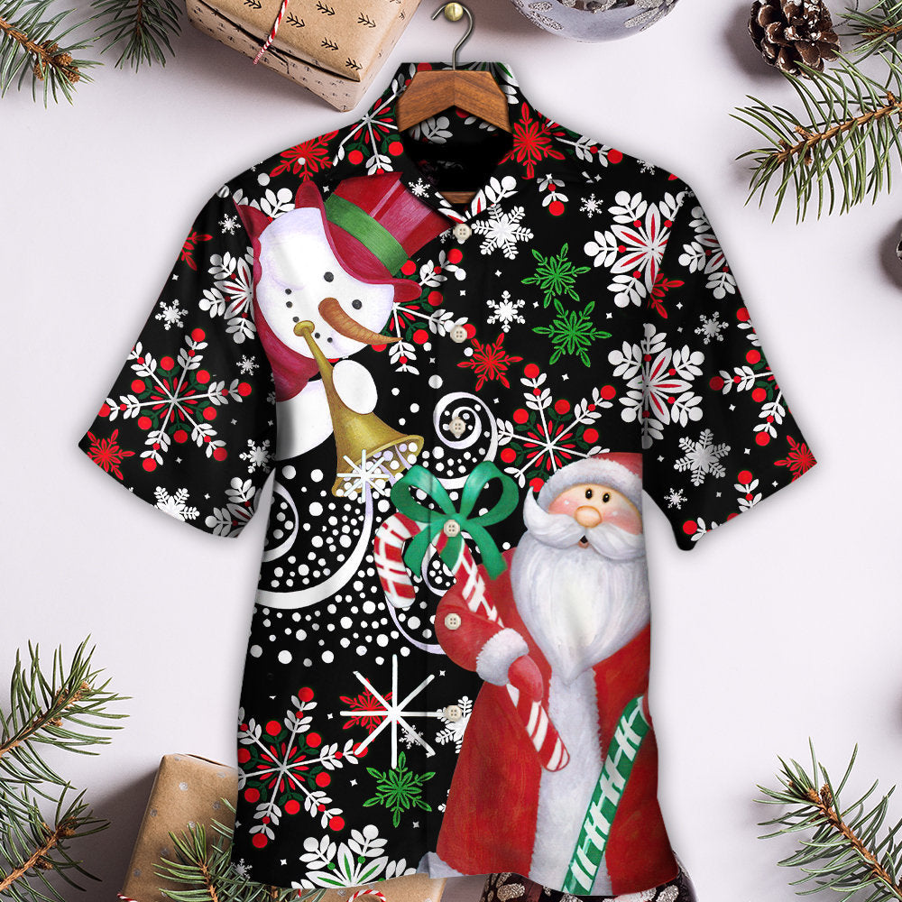 Christmas Snowyday With Santa And Snowman - Hawaiian Shirt