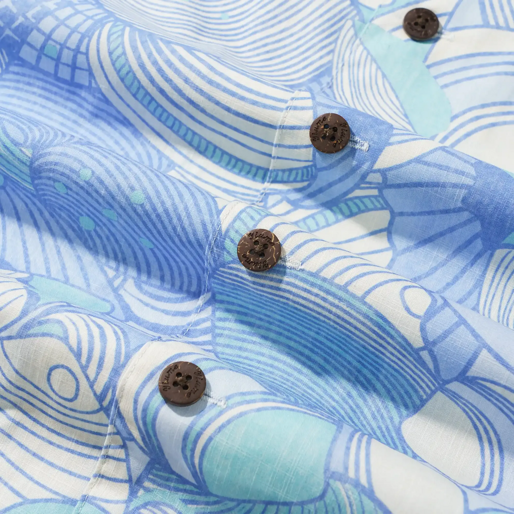 Men's Hawaiian Shirt Short Sleeve Camp Collar 100% Cotton Blue Aloha Lost In Seashells By Roochita Chachra