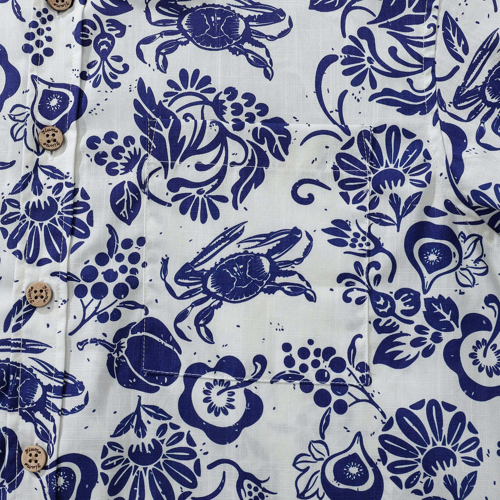 Yiume Men's Retro Hawaiian Shirt Blue Batik Style Shirt 100% Cotton Short Sleeve Button-Down Wrinkle Free Shirt By Evan