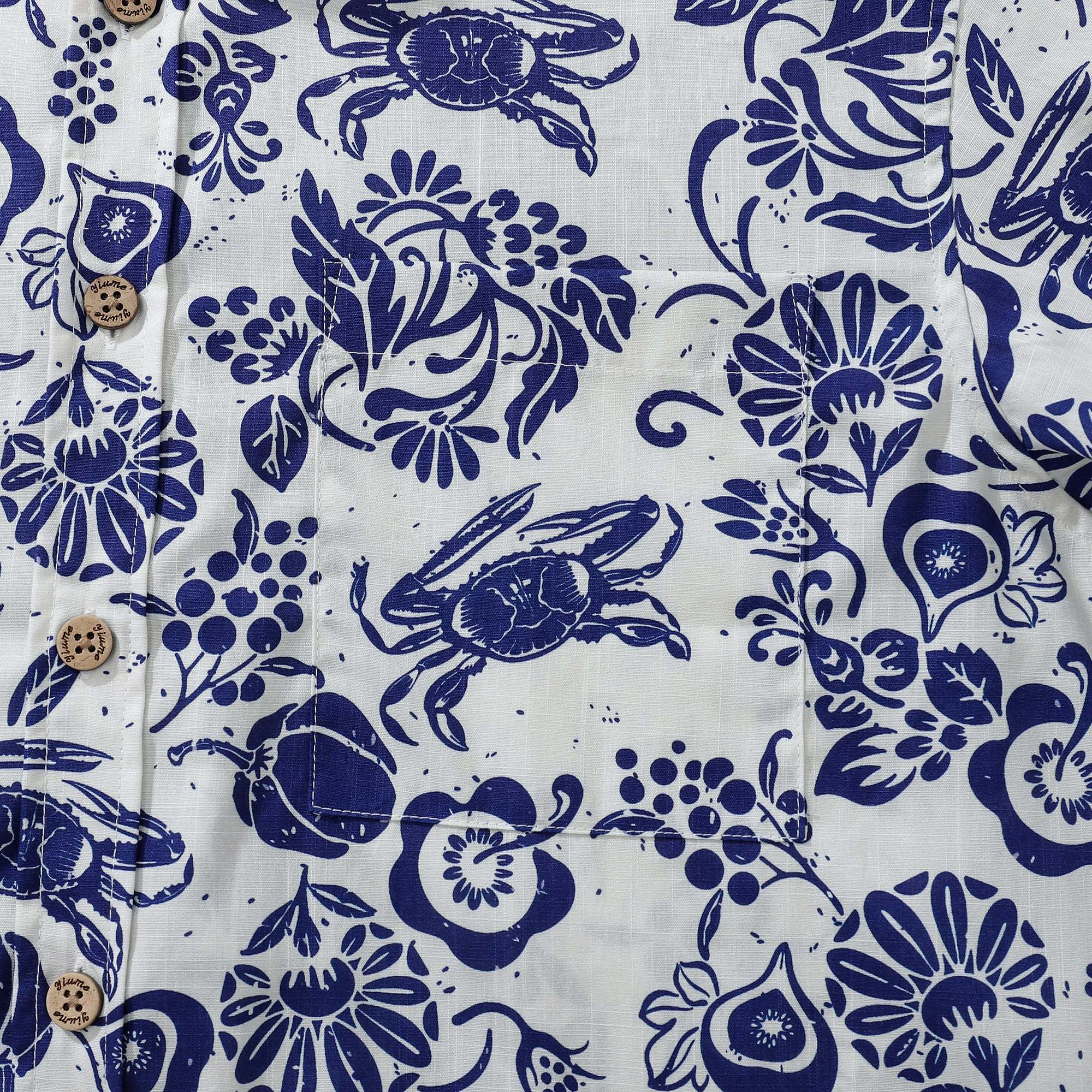Yiume Men's Retro Hawaiian Shirt Blue Batik Style Shirt 100% Cotton Short Sleeve Button-Down Wrinkle Free Shirt By Evan