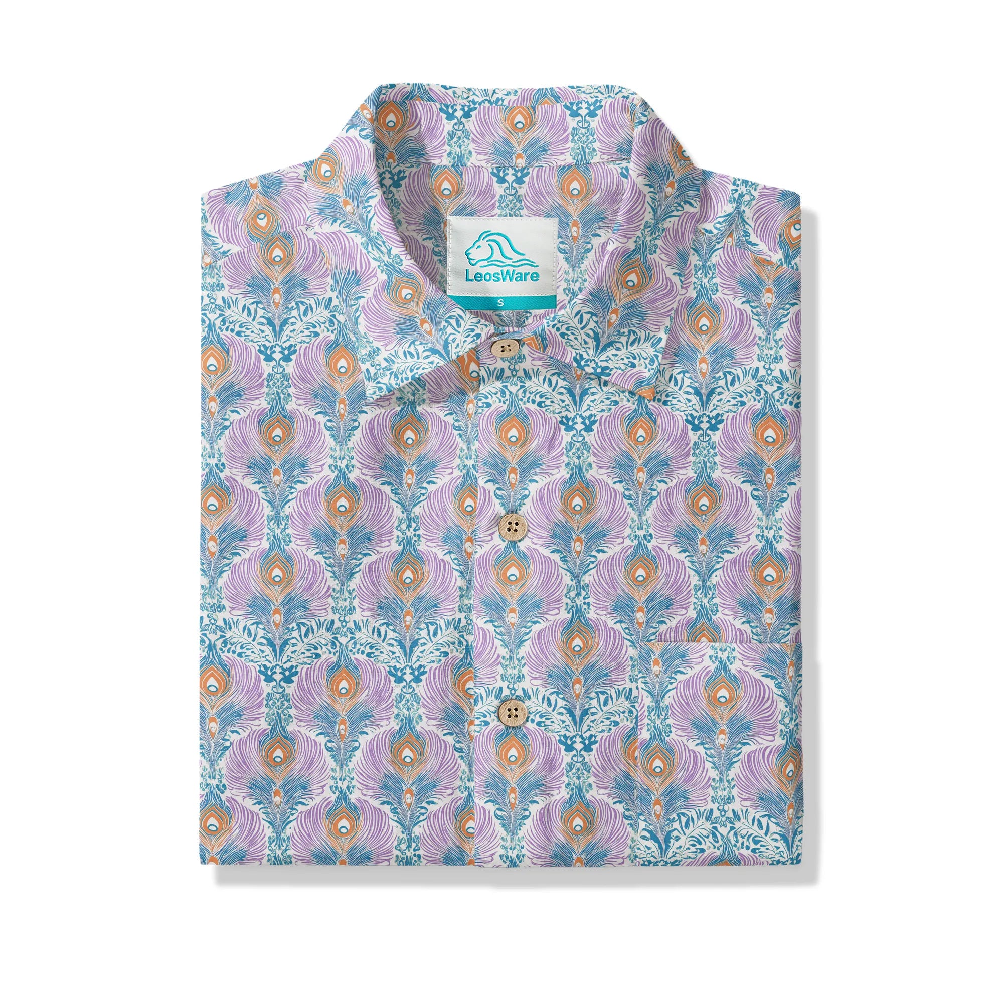 LeosWare® Men's Hawaiian Shirt Short Sleeve Button-up 100% Cotton Aloha Indian Finch Totem By Ann