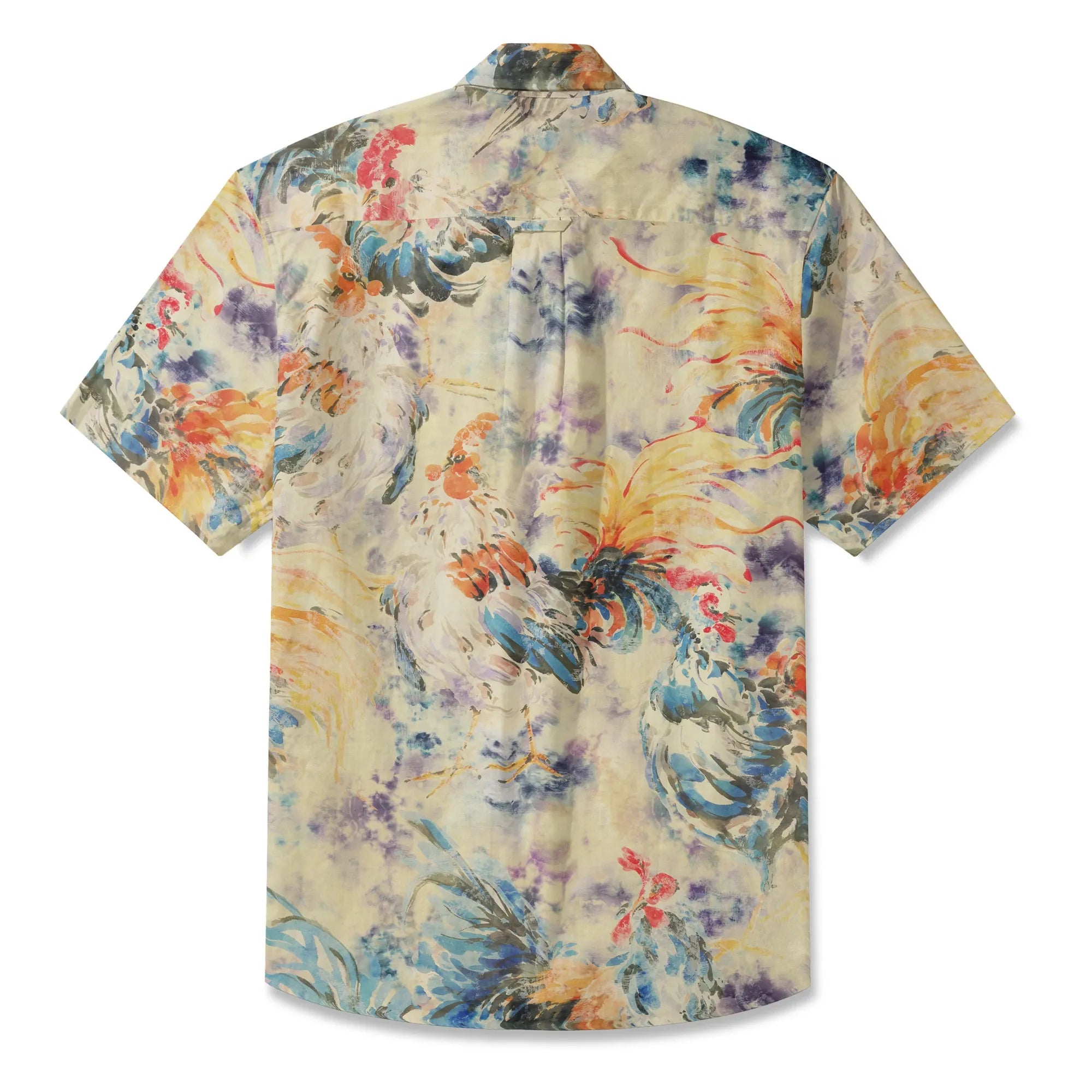 LeosWare® Men's Hawaiian Shirt Short Sleeve Button-up 100% Cotton Orange Aloha Enchanting Rooster By Huan huan