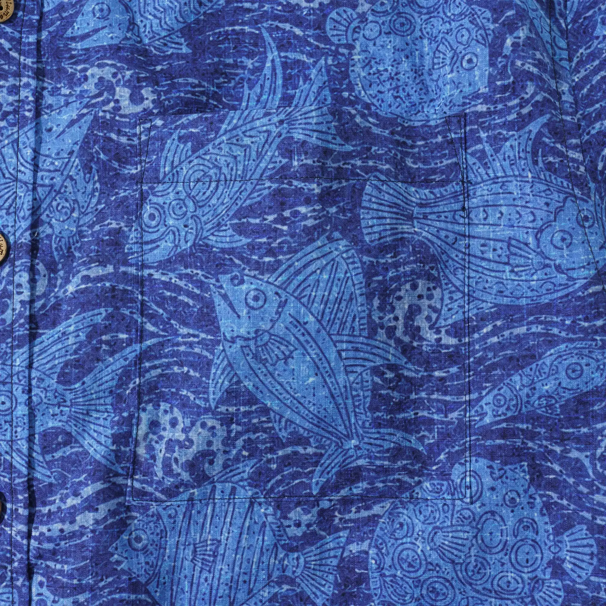 Men's Hawaiian Shirt Short Sleeve Button-down 100% Cotton Blue Aloha Indigo School Of Fish By Huan huan