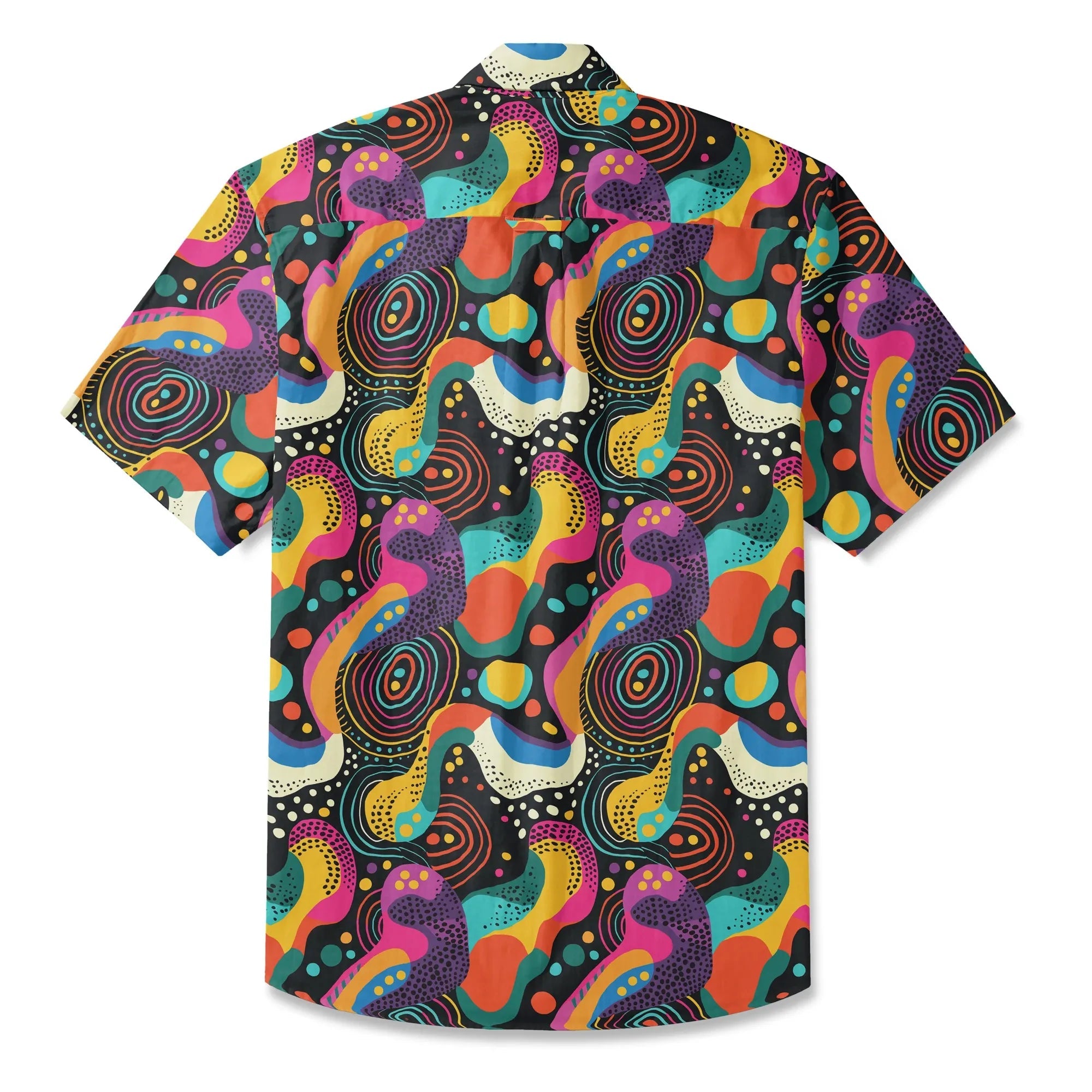 Chemise hawaïenne pour hommes LeosWare® à manches courtes avec boutons 100 % coton noire Aloha Neon Pop Fantasia par Ann