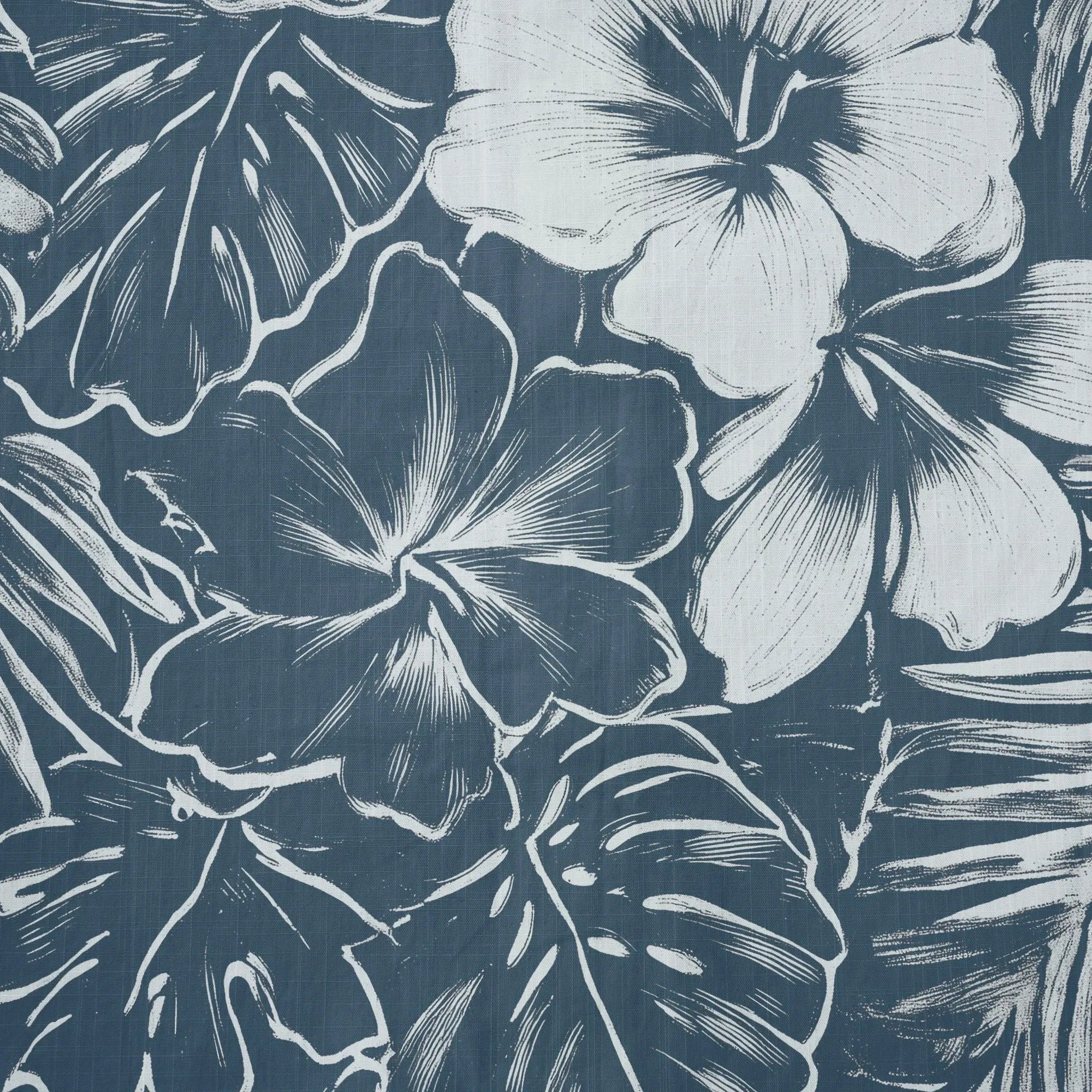 LeosWare® Hibiscus Flower Men's Hawaiian Shirt Short Sleeve Button-up 100% Cotton Blue Aloha Blue Ink Flower Shadows By Ann