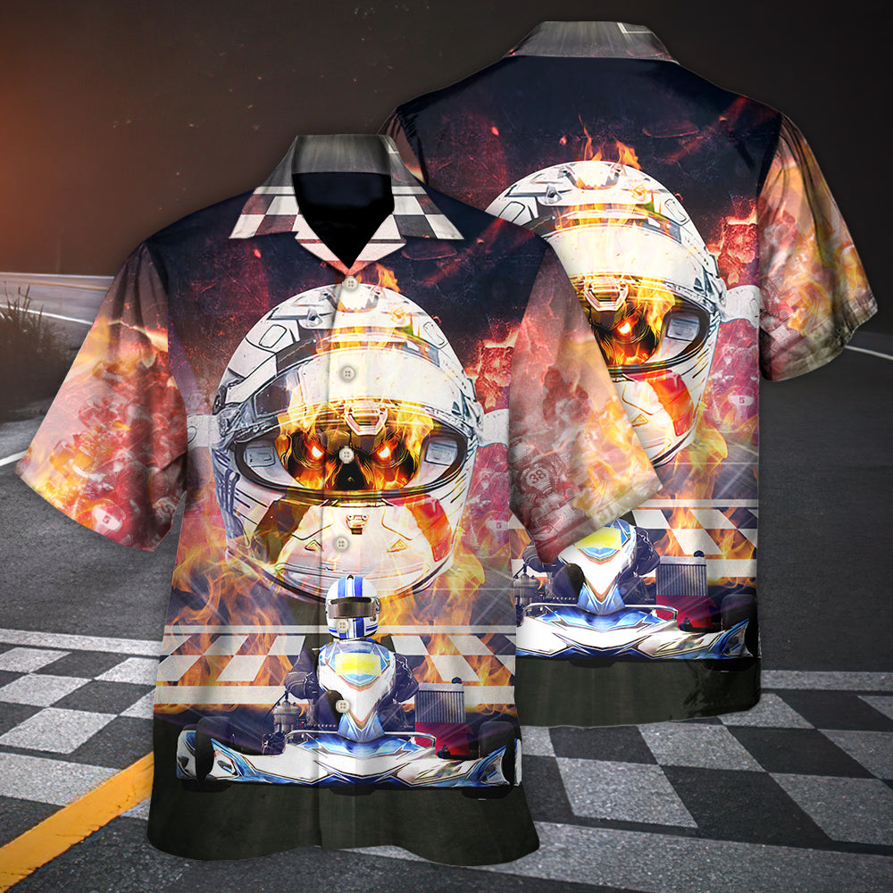 Kart Racing Skull  Fire Faster And Faster - Hawaiian Shirt