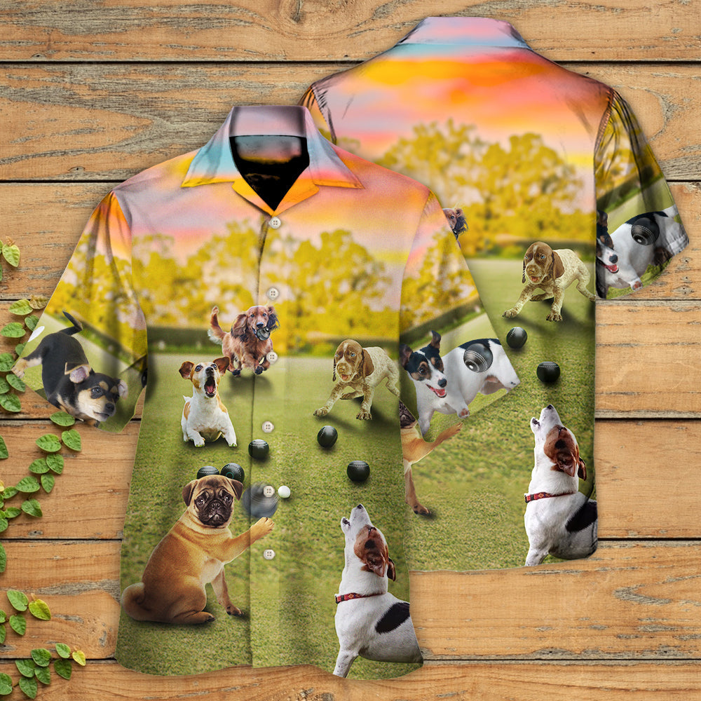 Lawn Bowling Dog Play In Yard - Hawaiian Shirt