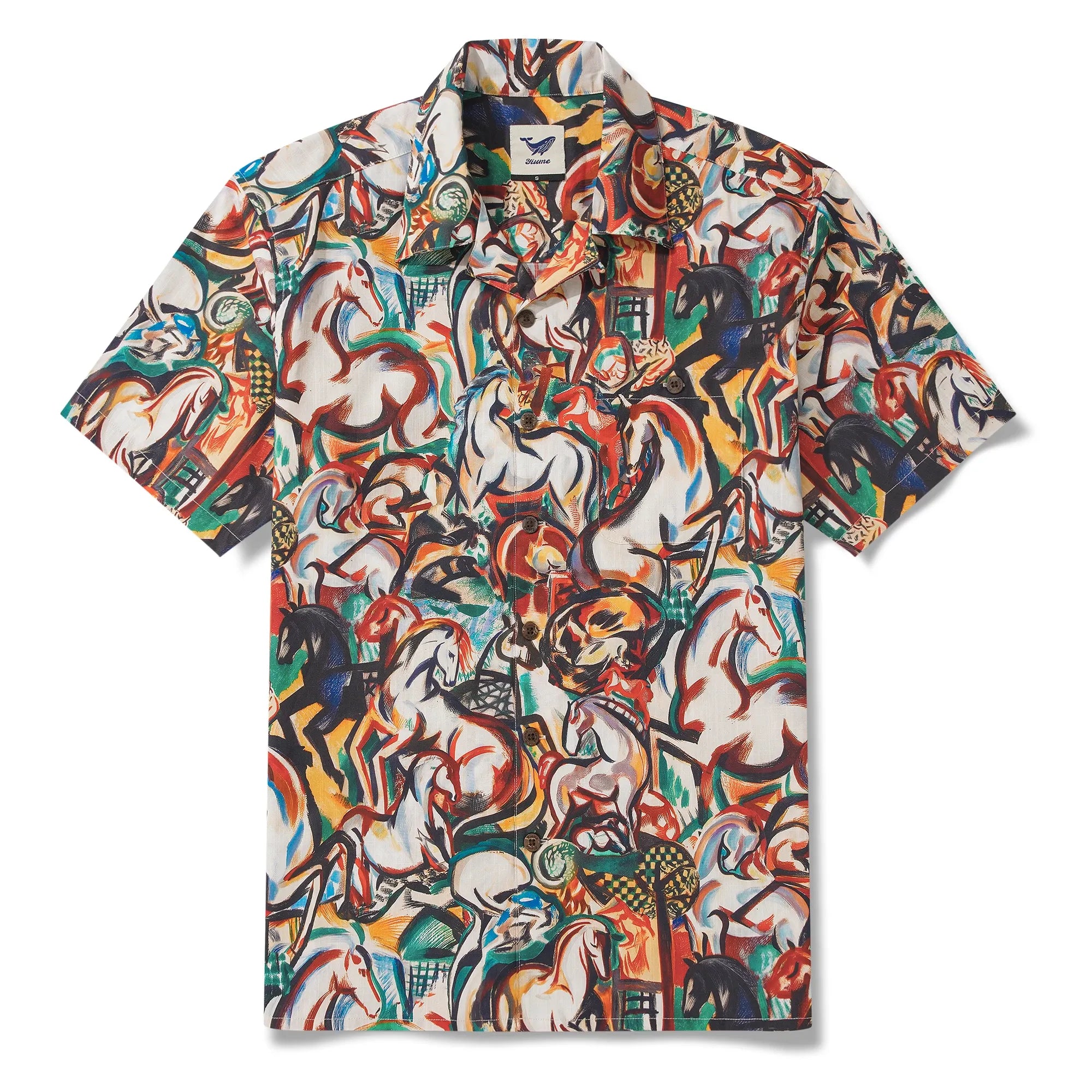 Men's Hawaiian Shirt Short Sleeve Camp Collar 100% Cotton Brown Aloha Stampede Artwear Year of the Horse 2026 By DUDU