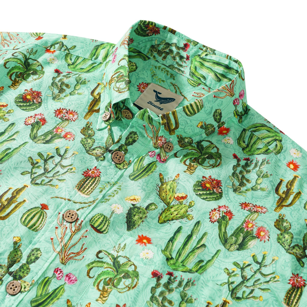 Cactus Shirt For Men Green Hawaiian Shirt Short Sleeve Button-down Western Cowboy Shirt By Sophia