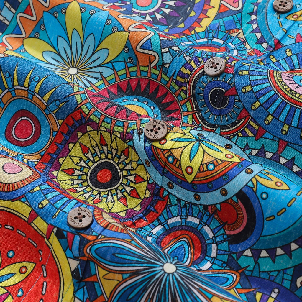 Blue Mandala Hawaiian Shirt For Men Short Sleeve Geometric Button-down Shirt 100% Cotton Shirt Mandala Mosaic By Cigar