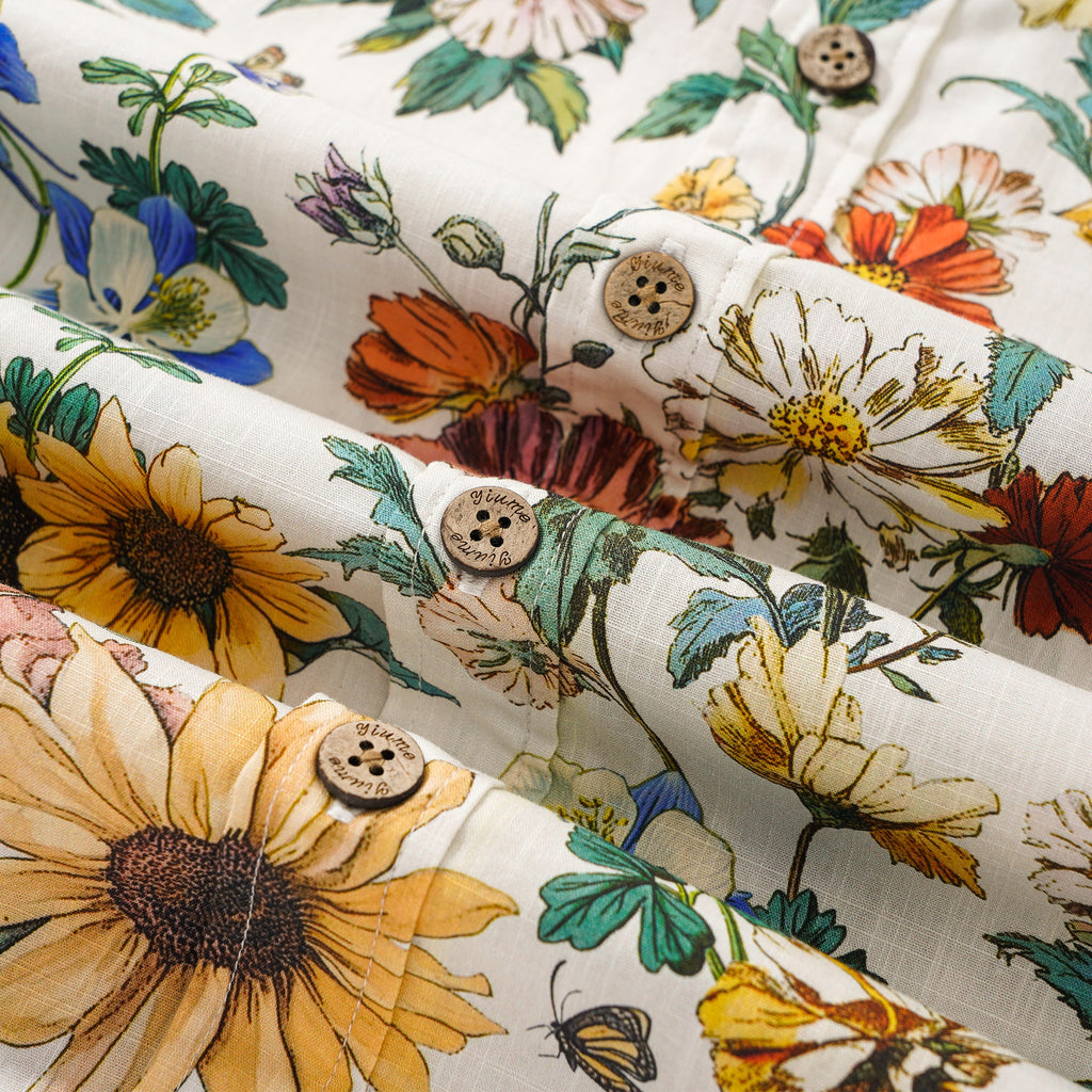 Men's Hawaiian Shirt Short Sleeve Button-down 100% Cotton Beige Aloha Floral Reverie By Zeke